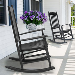 HAOYYE Square Wooden Rocking Chair with Wavy Backboard, Stylish Black Rocker for Patio, Garden, or Balcony, Durable Solid Wood Construction, Comfortable and Elegant Design for Relaxation and Outdoor Enjoyment