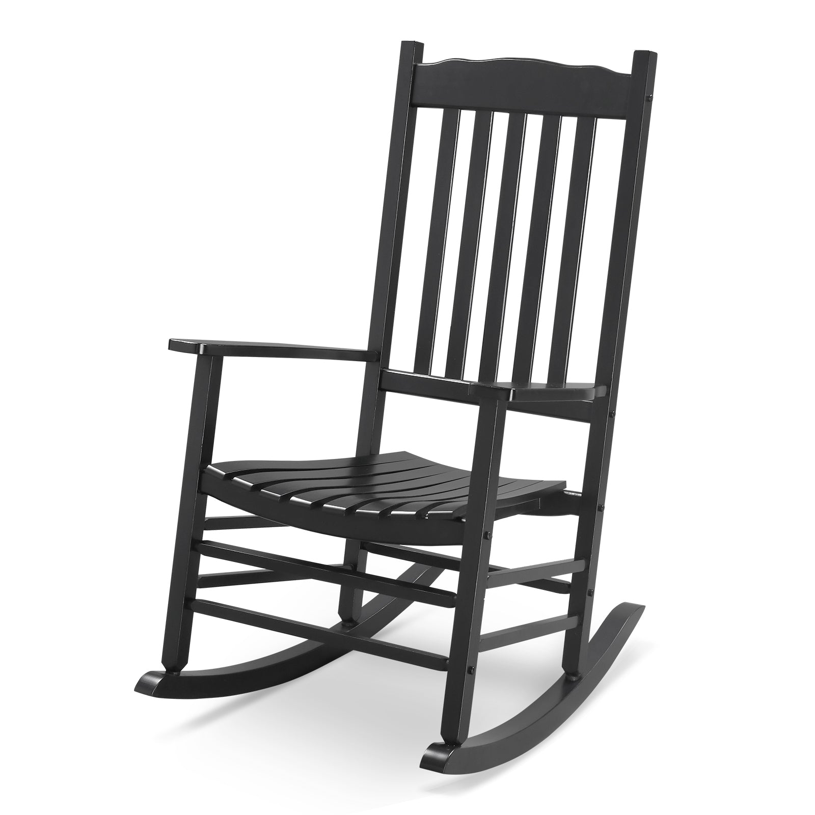 HAOYYE Square Wooden Rocking Chair with Wavy Backboard, Stylish Black Rocker for Patio, Garden, or Balcony, Durable Solid Wood Construction, Comfortable and Elegant Design for Relaxation and Outdoor Enjoyment
