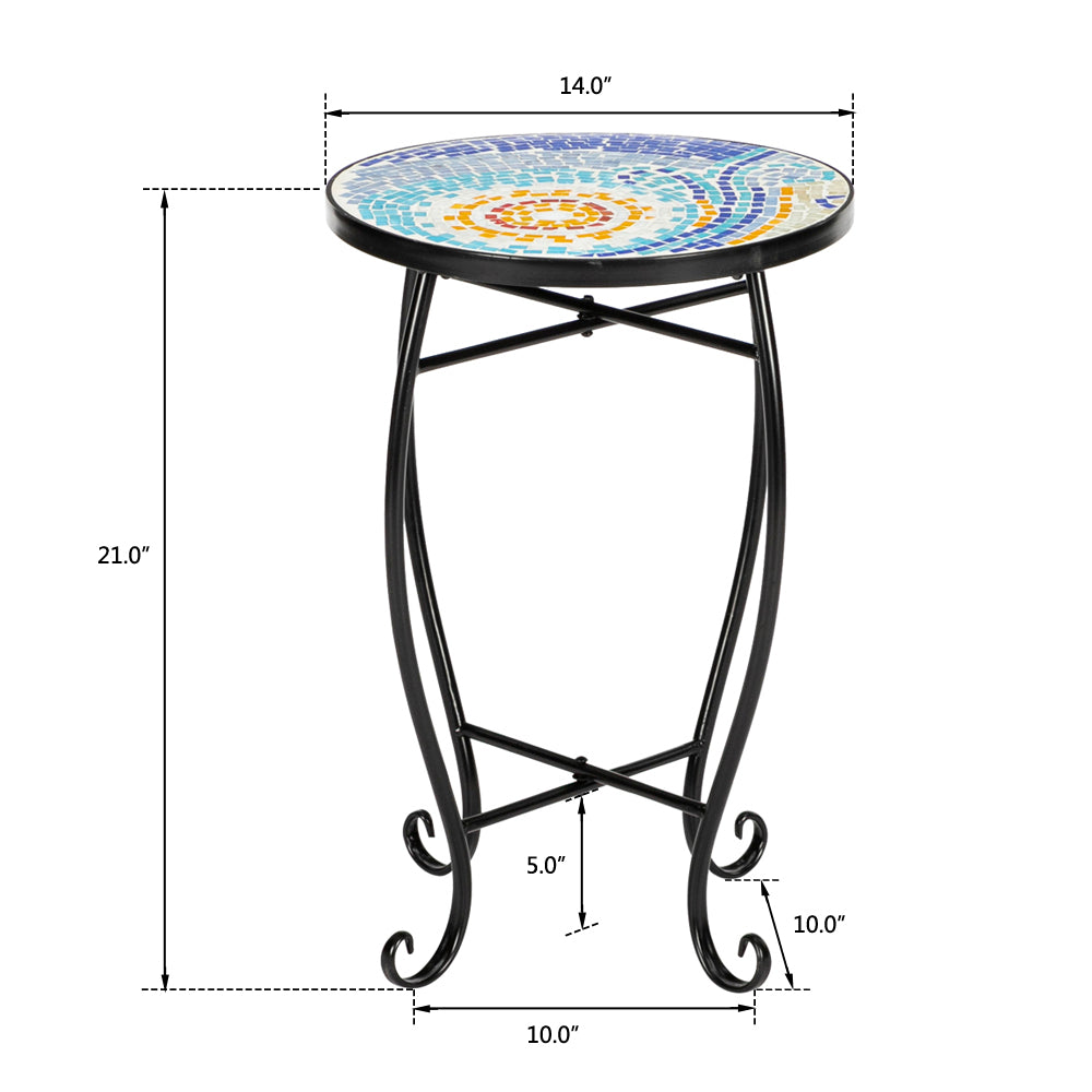 Haoyye Mosaic Round Bistro Table, Decorative Outdoor Patio Table For Balcony, Garden, Or Terrace