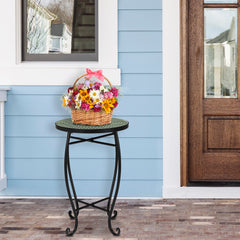 Haoyye Mosaic Round Bistro Table, Decorative Outdoor Patio Table For Balcony, Garden, Terrace, Or Poolside, Stylish And Durable