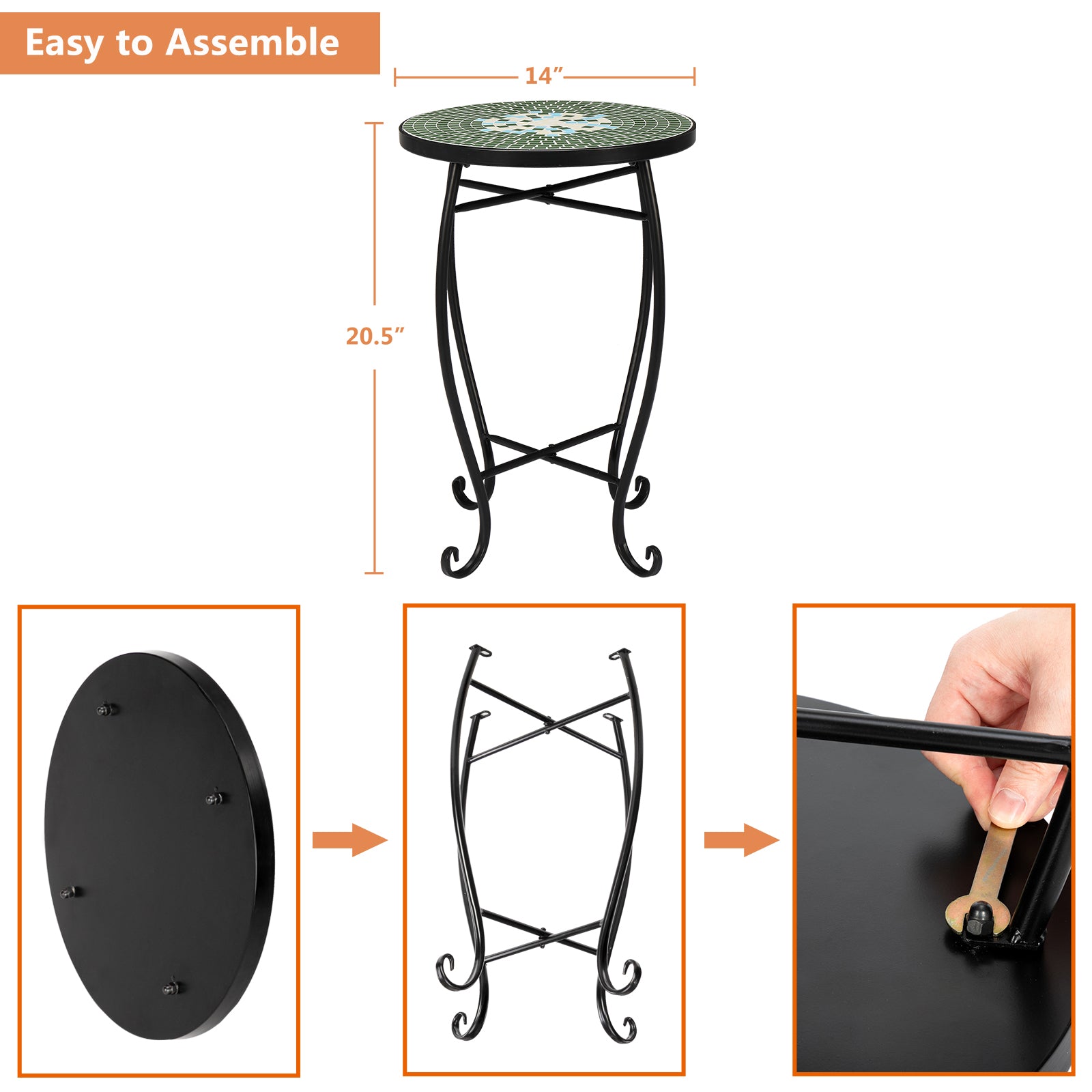Haoyye Mosaic Round Bistro Table, Decorative Outdoor Patio Table For Balcony, Garden, Terrace, Or Poolside, Stylish And Durable