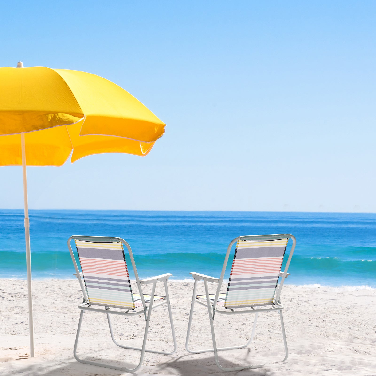 HAOYYE Folding Beach Chair, Lightweight High Back Portable Chair with Hard Armrests, Colorful Stripes, Ideal for Camping, Lawn, and Outdoor Activities