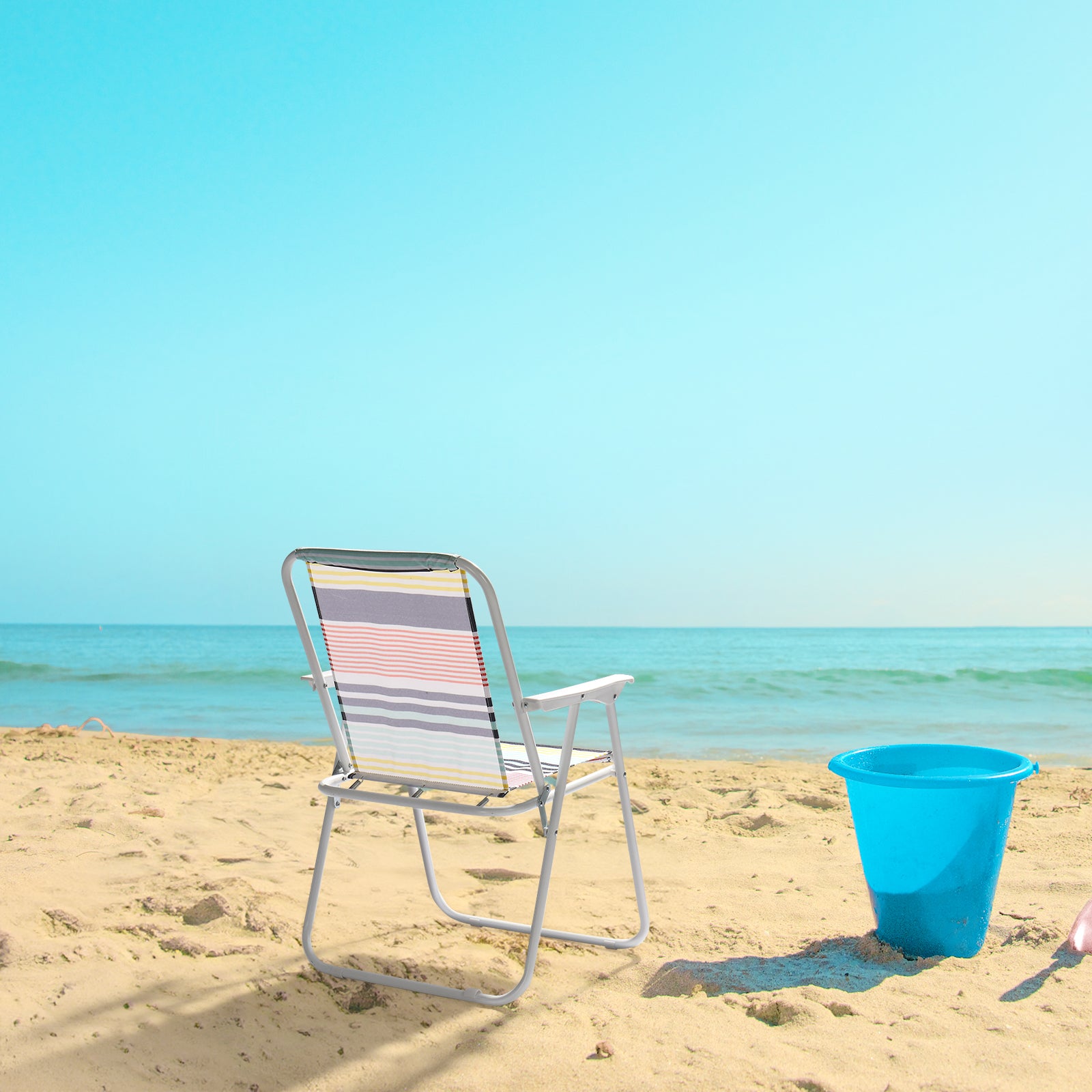 HAOYYE Folding Beach Chair, Lightweight High Back Portable Chair with Hard Armrests, Colorful Stripes, Ideal for Camping, Lawn, and Outdoor Activities