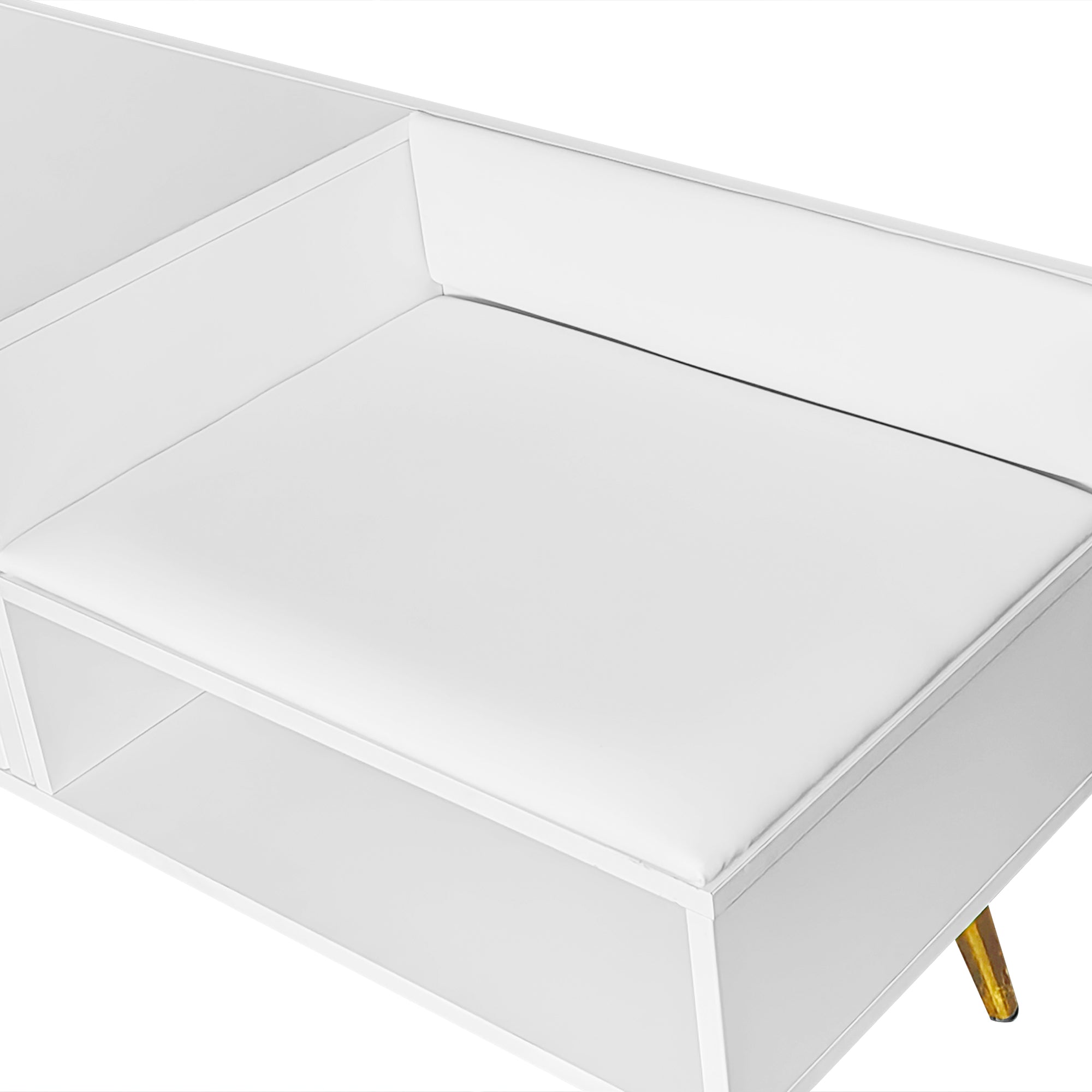 DE Direct HAOYYE Modern Shoe Storage Bench with Hidden Compartment and Soft Upholstered Cushion for Bedroom Living Room Entryway Hallway Closet Organization White