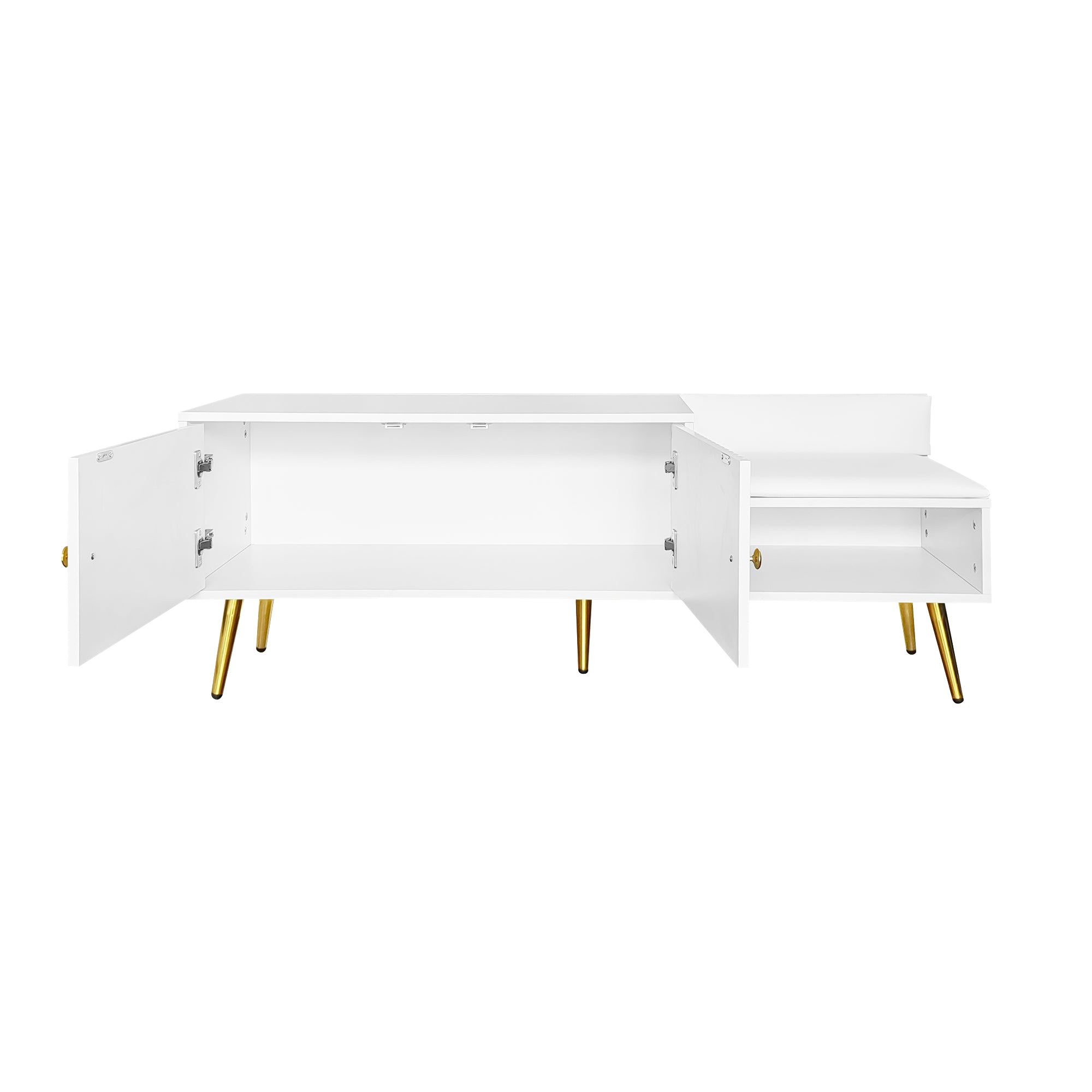 DE Direct HAOYYE Modern Shoe Storage Bench with Hidden Compartment and Soft Upholstered Cushion for Bedroom Living Room Entryway Hallway Closet Organization White