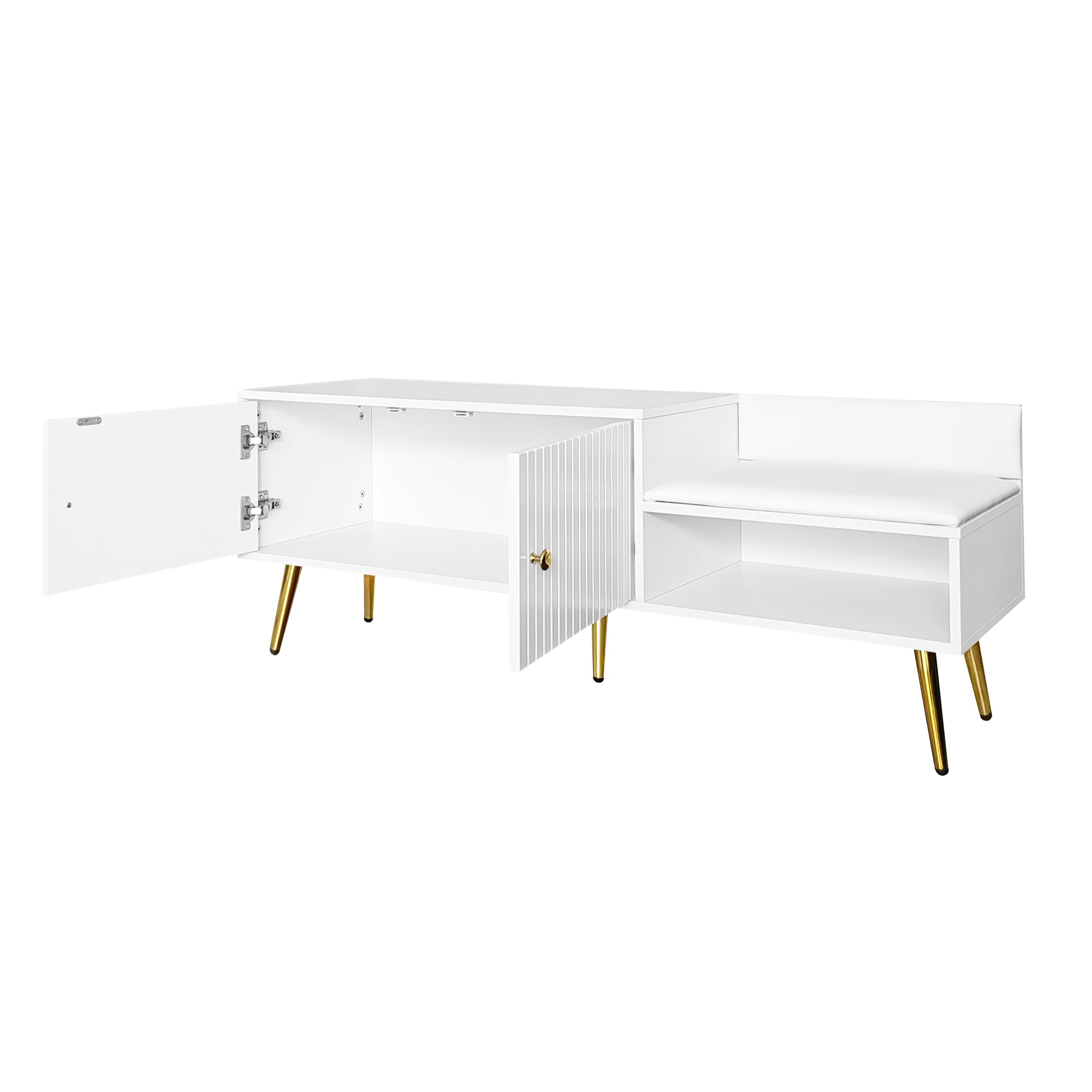 DE Direct HAOYYE Modern Shoe Storage Bench with Hidden Compartment and Soft Upholstered Cushion for Bedroom Living Room Entryway Hallway Closet Organization White