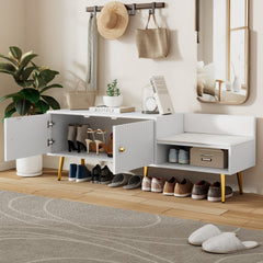 DE Direct HAOYYE Modern Shoe Storage Bench with Hidden Compartment and Soft Upholstered Cushion for Bedroom Living Room Entryway Hallway Closet Organization White