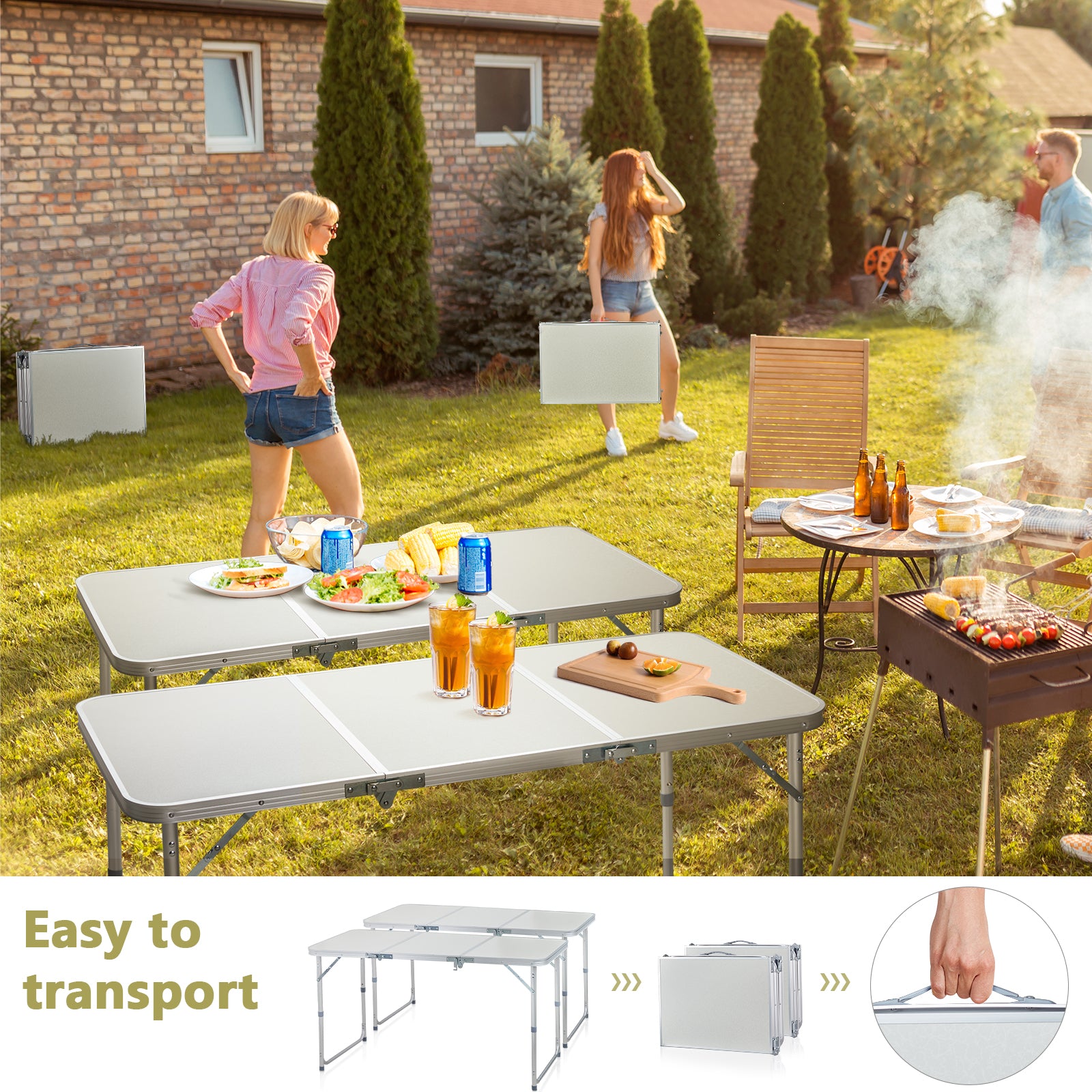 HAOYYE 4ft Camping Folding Table, Aluminum Portable Picnic Table with Adjustable Height, 3 Fold Lightweight Outdoor Table for Indoor Travel Beach and Party soft cozy warm flannel fleece home decor
