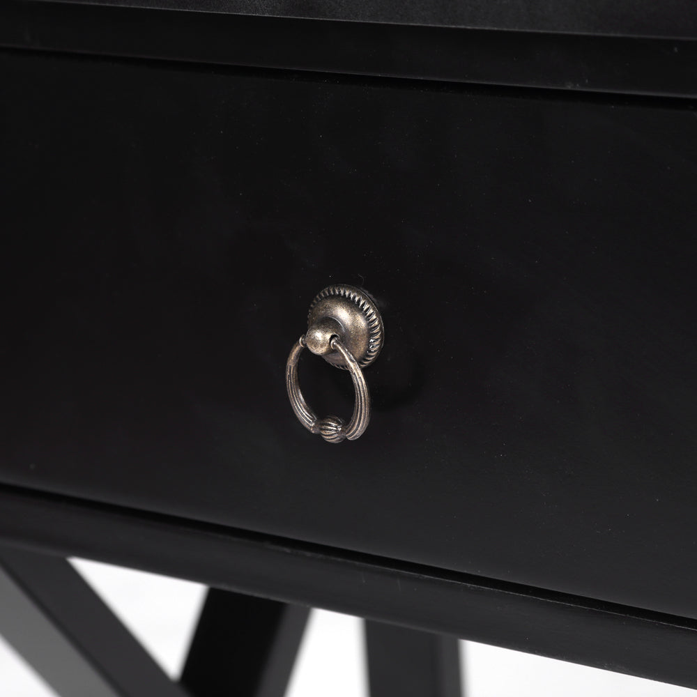 HAOYYE Modern Black Nightstand with Cross Metal Frame, Double Layer Storage and Open Shelf, Minimalist End Table for Bedroom, Living Room or Office, Durable and Easy to Assemble