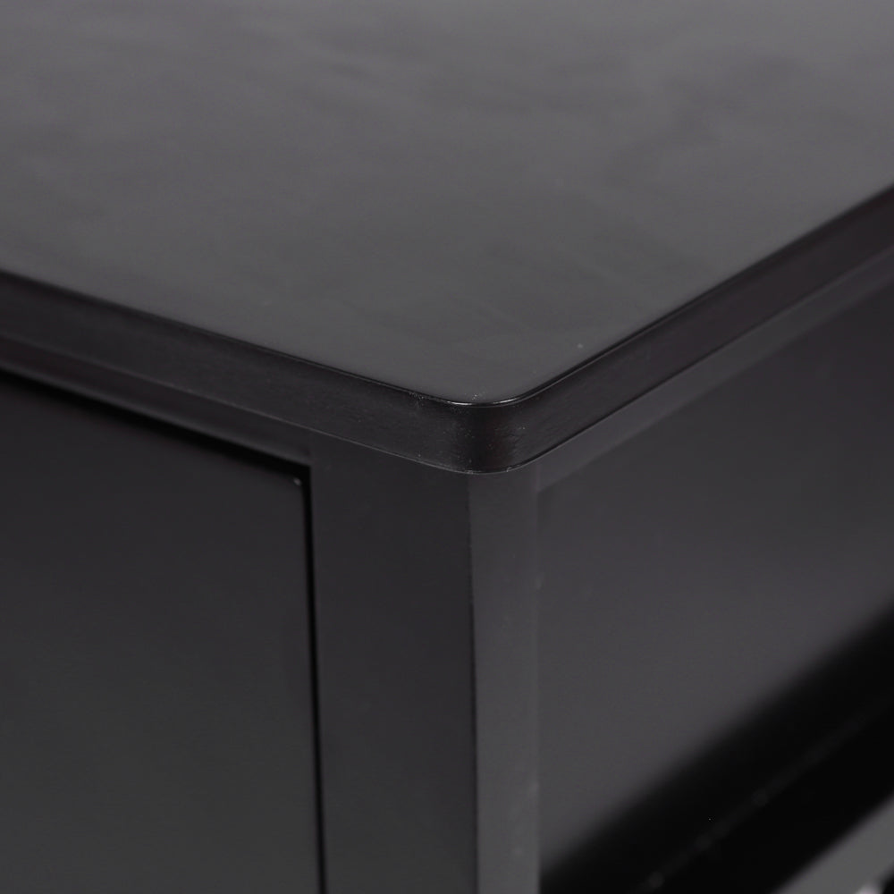HAOYYE Modern Black Nightstand with Cross Metal Frame, Double Layer Storage and Open Shelf, Minimalist End Table for Bedroom, Living Room or Office, Durable and Easy to Assemble