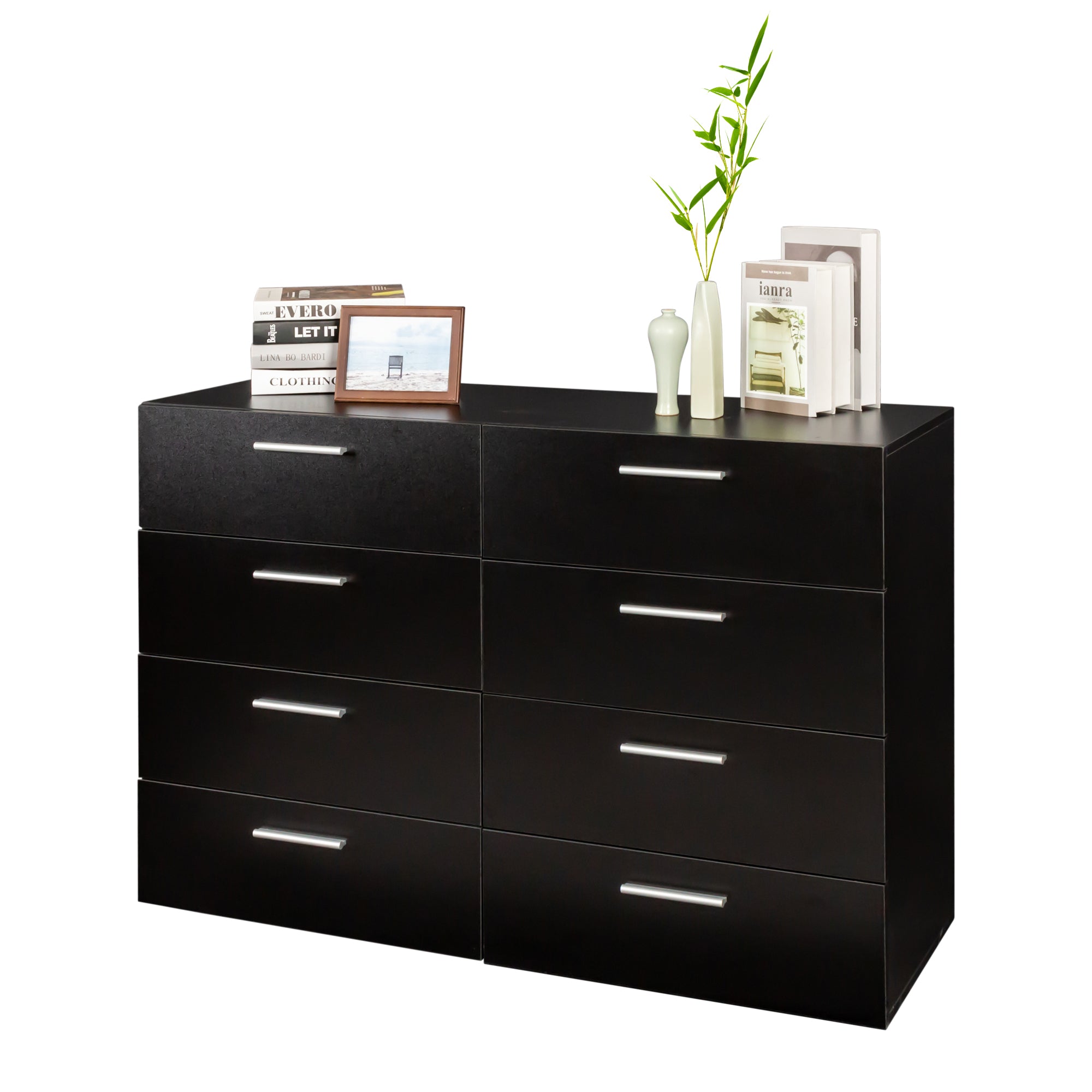 HAOYYE 8 Drawer Double Dresser for Bedroom & Living Room, Wide Storage Cabinet with Spacious Drawers for Home Entryway, Modern Black Design, Durable & Stylish, Multi-Purpose Furniture for Organizing Clothes & Accessories
