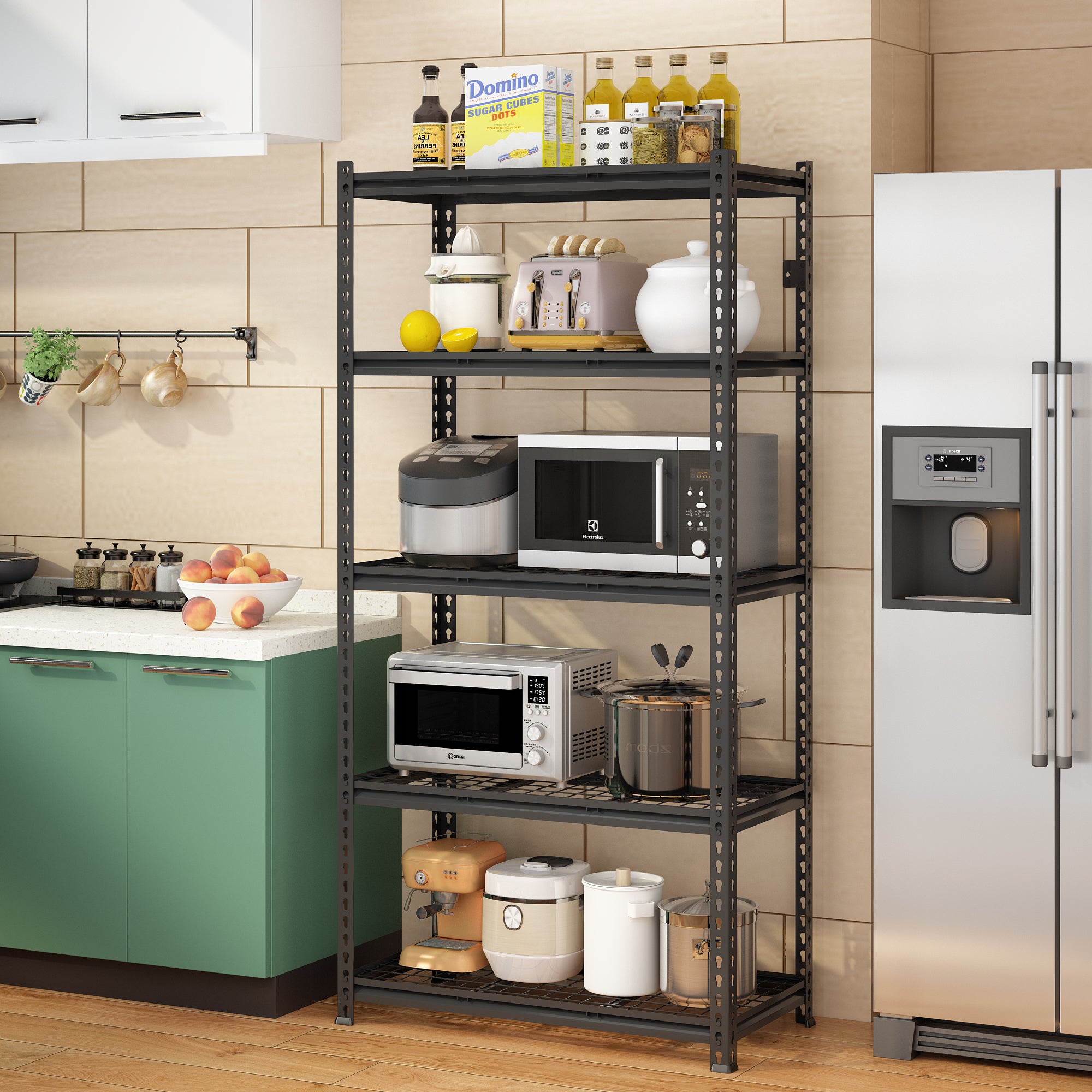 HAOYYE 5-Tier Adjustable Metal Shelving Unit, Heavy Duty Storage Rack for Garage, Basement, Warehouse, Workshop, Kitchen, and More, Durable Industrial Utility Shelf with Sturdy Frame and Adjustable Shelves, Black