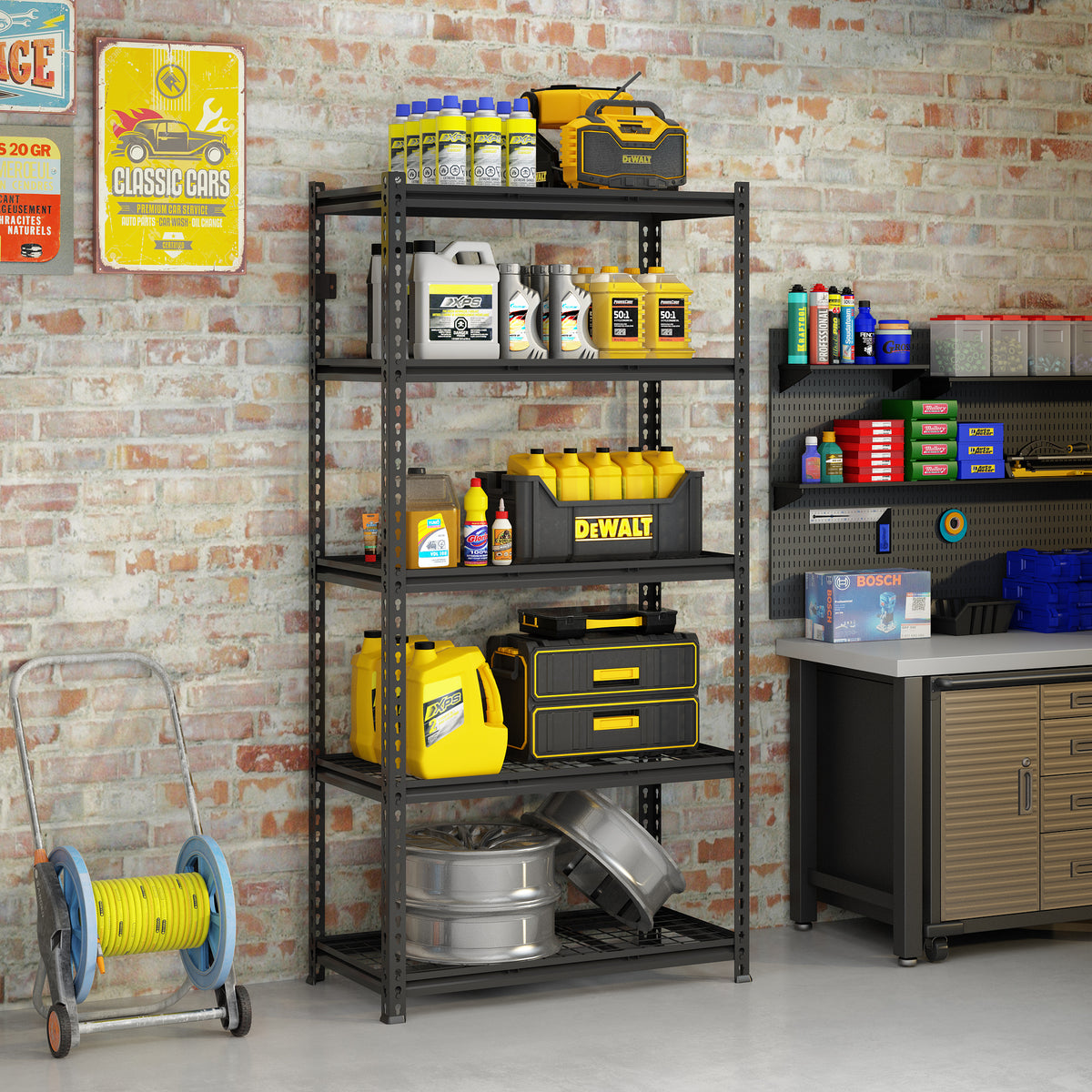 HAOYYE 5-Tier Adjustable Metal Shelving Unit, Heavy Duty Storage Rack for Garage, Basement, Warehouse, Workshop, Kitchen, and More, Durable Industrial Utility Shelf with Sturdy Frame and Adjustable Shelves, Black