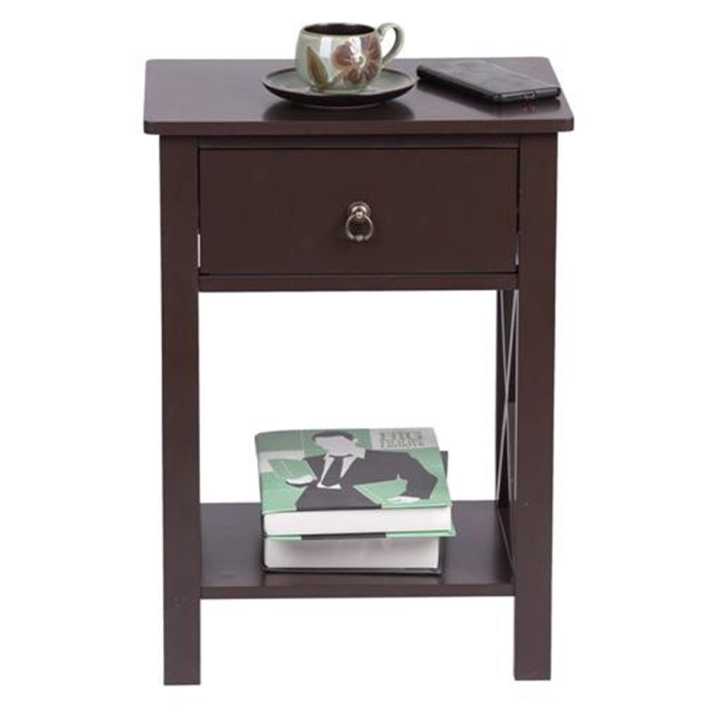HAOYYE Modern Nightstand, Brown Side Table With 1 Drawer And Lower Storage Shelf, Sturdy Durable Design, Multifunctional Home Organizer, Practical And Stylish Space-Saving Storage Solution, End Table For Bedroom, Living Room, And Home Office Use