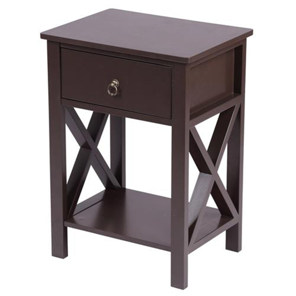 HAOYYE Modern Nightstand, Brown Side Table With 1 Drawer And Lower Storage Shelf, Sturdy Durable Design, Multifunctional Home Organizer, Practical And Stylish Space-Saving Storage Solution, End Table For Bedroom, Living Room, And Home Office Use
