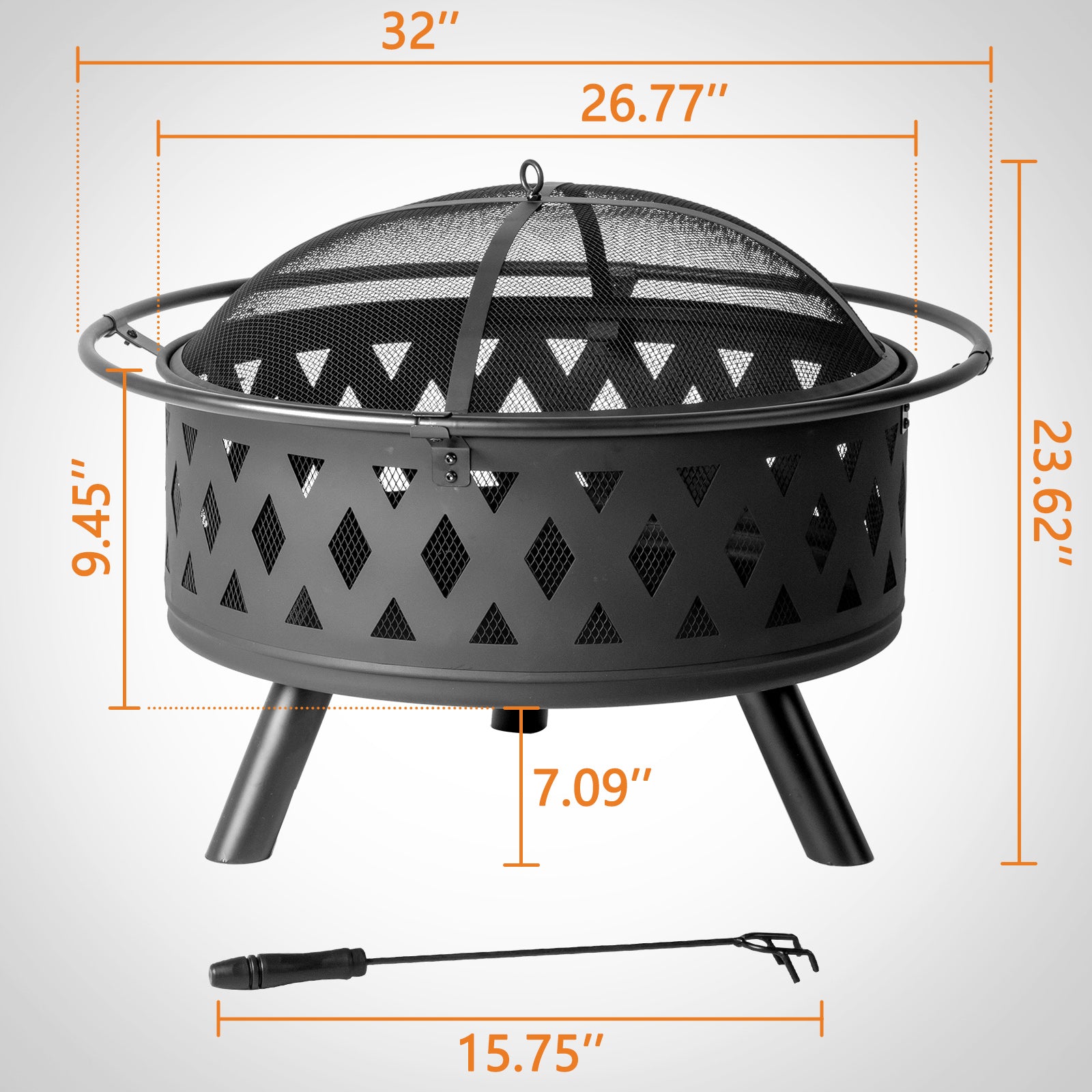 HAOYYE 32IN Metal Fire Pit Outdoor Wood Burning Fire Bowl with Spark Screen and Poker Black Steel Firepit for Backyard Patio Garden Deck Camping Bonfire Heating Durable Round Fire Pit for Cold Weather Gathering