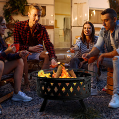 HAOYYE 32IN Metal Fire Pit Outdoor Wood Burning Fire Bowl with Spark Screen and Poker Black Steel Firepit for Backyard Patio Garden Deck Camping Bonfire Heating Durable Round Fire Pit for Cold Weather Gathering