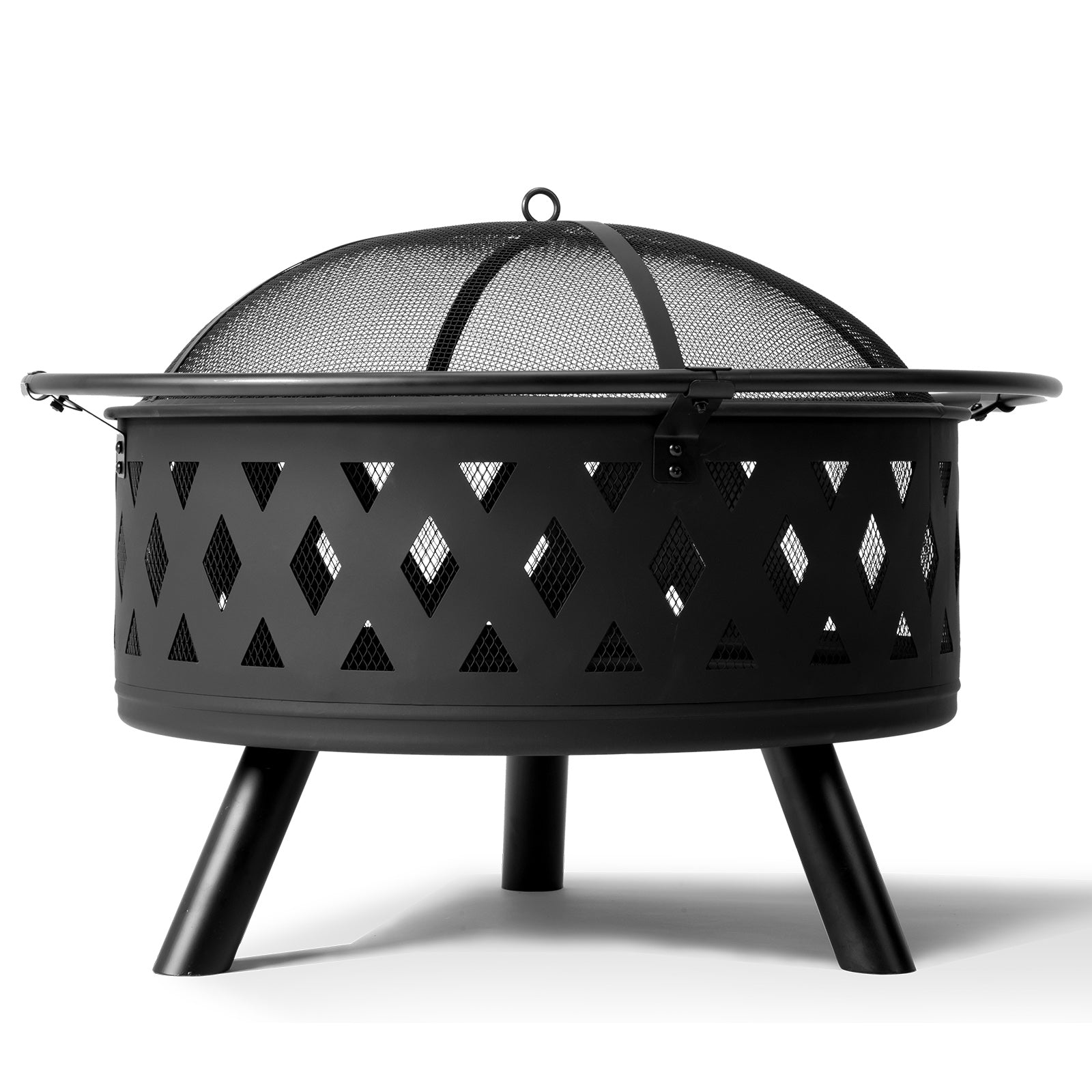 HAOYYE 32IN Metal Fire Pit Outdoor Wood Burning Fire Bowl with Spark Screen and Poker Black Steel Firepit for Backyard Patio Garden Deck Camping Bonfire Heating Durable Round Fire Pit for Cold Weather Gathering