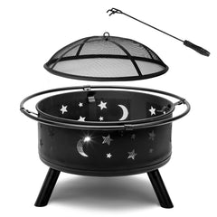 HAOYYE Outdoor Metal Fire Pit Square Wood Burning Fire Bowl with Mesh Lid and Poker for Patio Garden Deck Backyard Bonfire Heater Easy Assembly