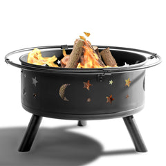 HAOYYE Outdoor Metal Fire Pit Square Wood Burning Fire Bowl with Mesh Lid and Poker for Patio Garden Deck Backyard Bonfire Heater Easy Assembly