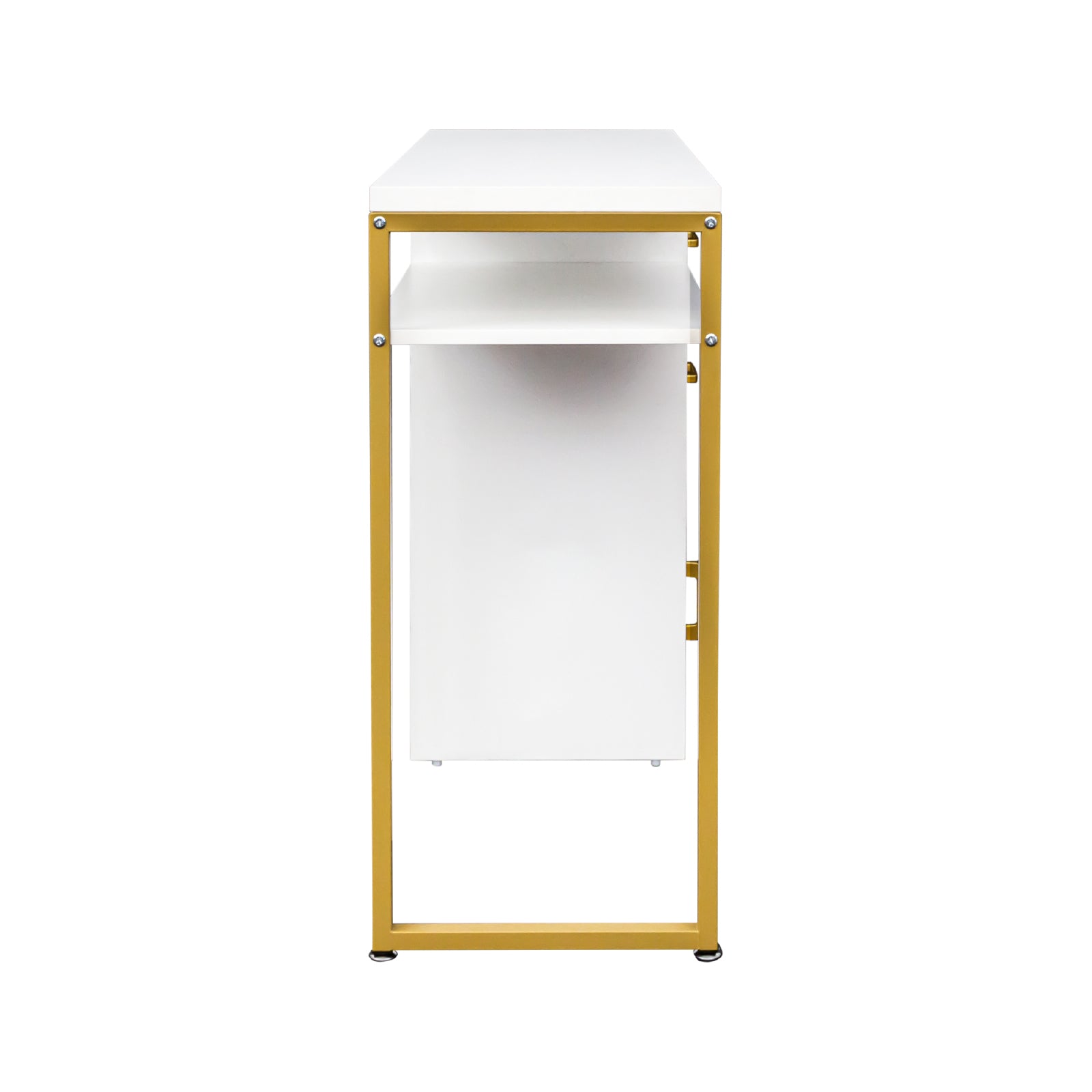 HAOYYE White Particleboard Computer Desk with Sturdy Iron Pipe Frame, Featuring 2 Drawers and 1 Door, Modern Multi-Functional Home Office Desk Suitable for Living Room, Study, Bedroom, and Workspace Storage Solution