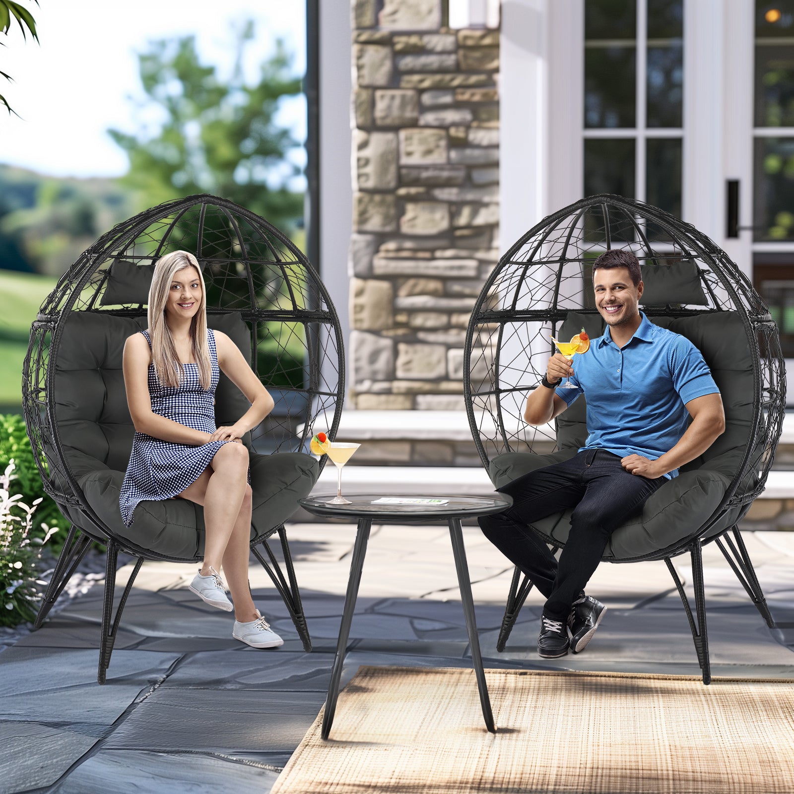 Haoyye Wicker Egg Chair Oversized Indoor Outdoor Lounge Chair with Soft Cushions Teardrop Rattan Cuddle Seat for Patio Porch Backyard Balcony Living Room Cozy Relaxing Furniture for Home or Garden Use