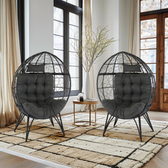 Haoyye Wicker Egg Chair Oversized Indoor Outdoor Lounge Chair with Soft Cushions Teardrop Rattan Cuddle Seat for Patio Porch Backyard Balcony Living Room Cozy Relaxing Furniture for Home or Garden Use