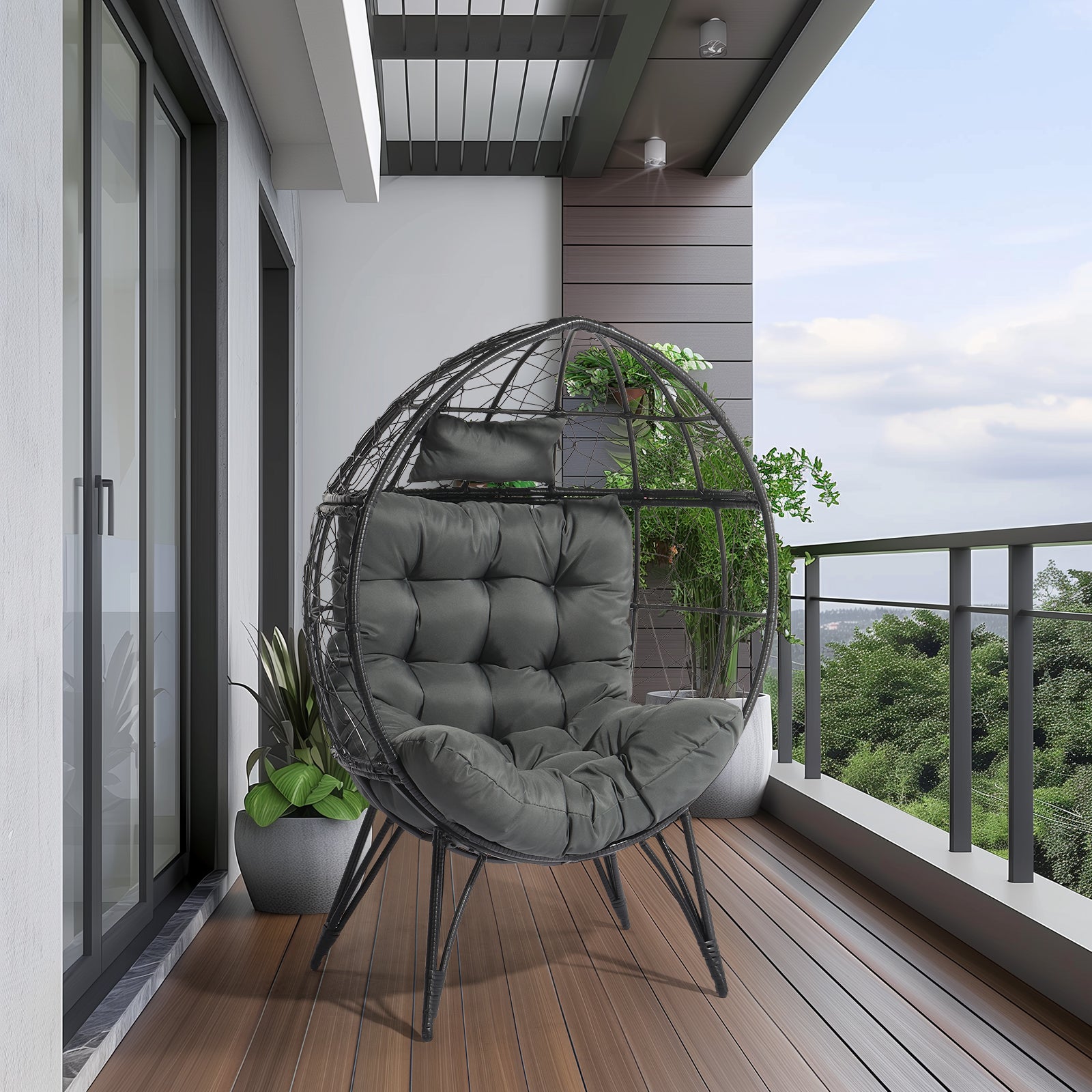 Haoyye Wicker Egg Chair Oversized Indoor Outdoor Lounge Chair with Soft Cushions Teardrop Rattan Cuddle Seat for Patio Porch Backyard Balcony Living Room Cozy Relaxing Furniture for Home or Garden Use
