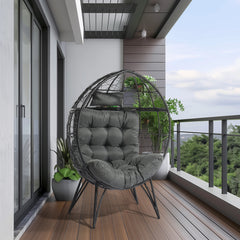 Haoyye Wicker Egg Chair Oversized Indoor Outdoor Lounge Chair with Soft Cushions Teardrop Rattan Cuddle Seat for Patio Porch Backyard Balcony Living Room Cozy Relaxing Furniture for Home or Garden Use