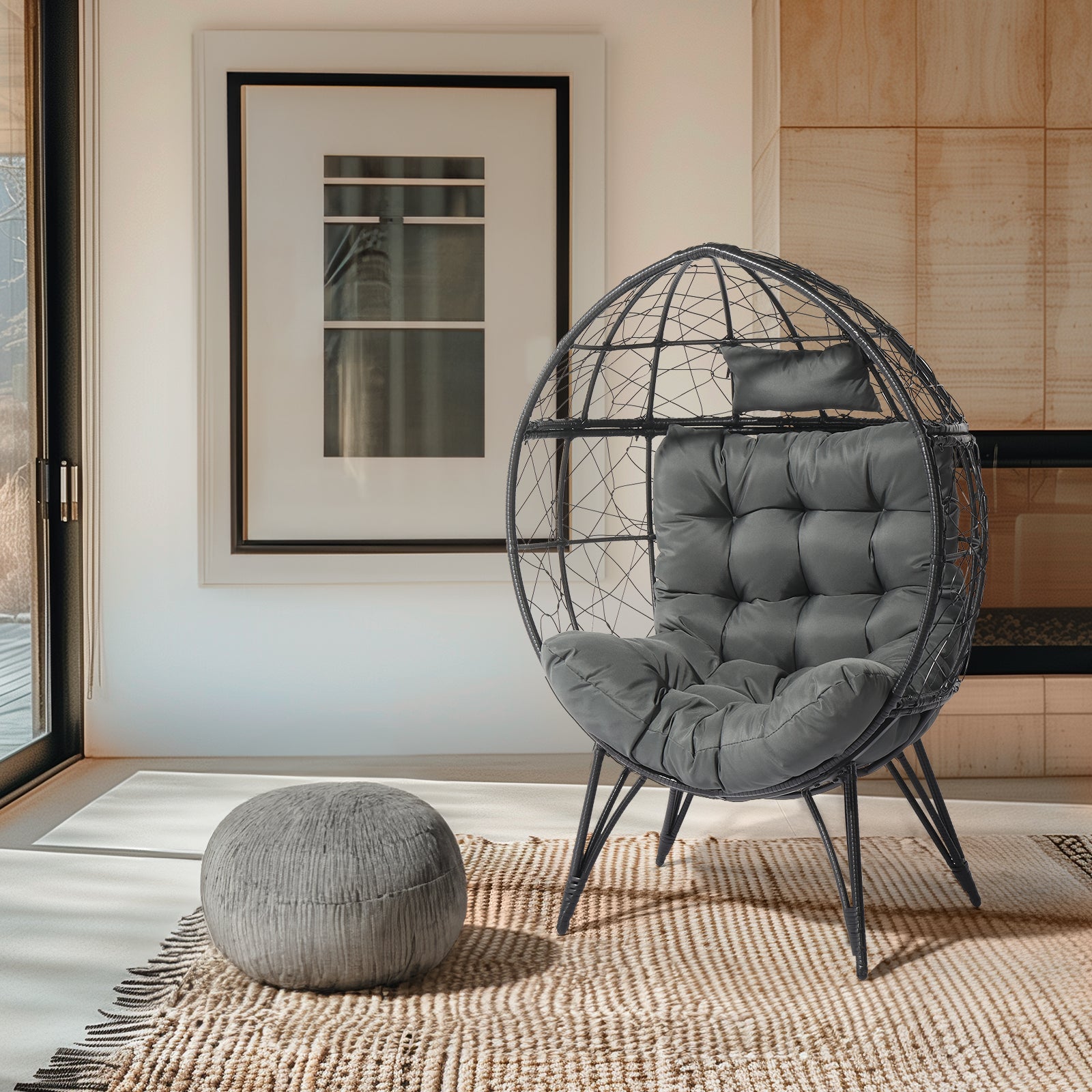 Haoyye Wicker Egg Chair Oversized Indoor Outdoor Lounge Chair with Soft Cushions Teardrop Rattan Cuddle Seat for Patio Porch Backyard Balcony Living Room Cozy Relaxing Furniture for Home or Garden Use