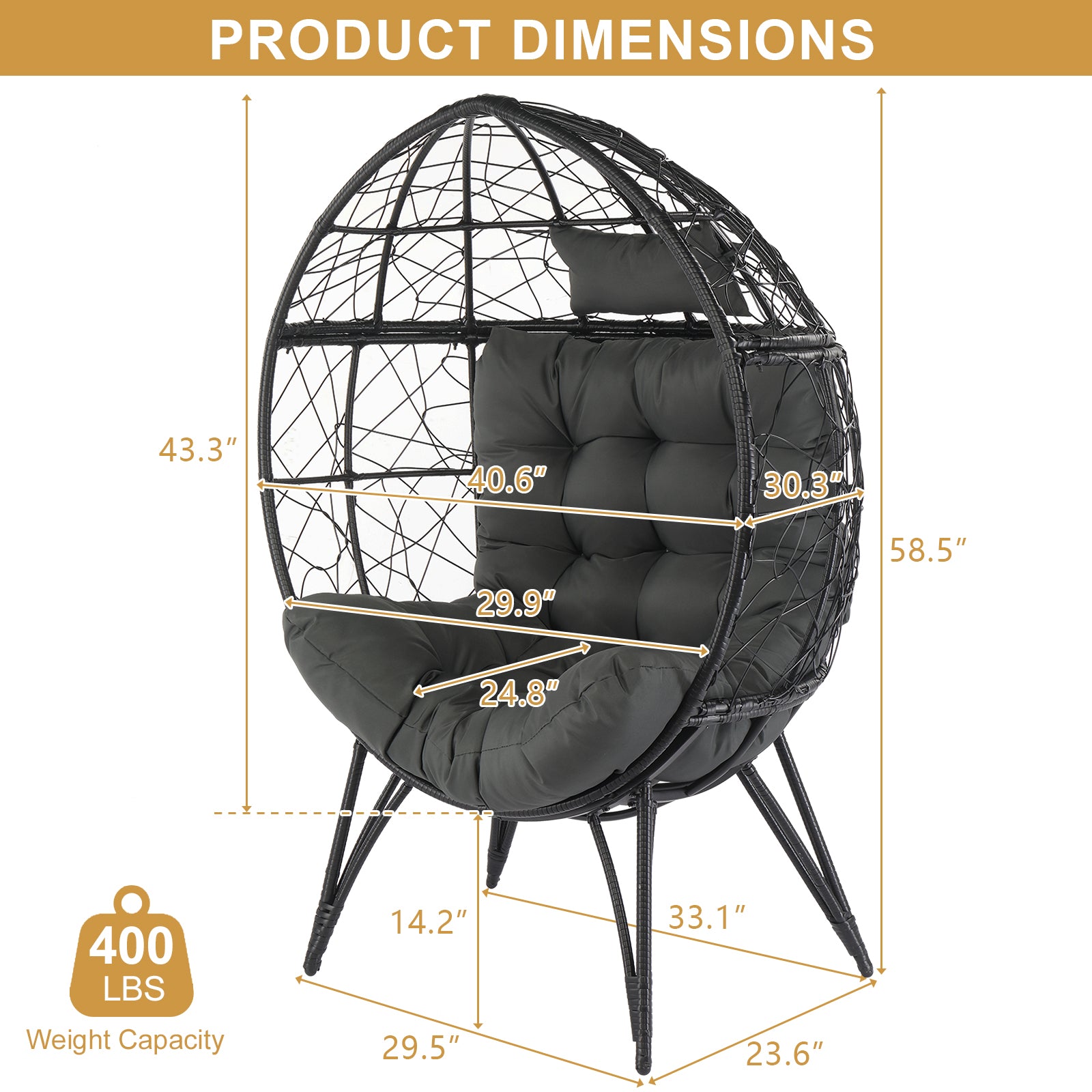 Haoyye Wicker Egg Chair Oversized Indoor Outdoor Lounge Chair with Soft Cushions Teardrop Rattan Cuddle Seat for Patio Porch Backyard Balcony Living Room Cozy Relaxing Furniture for Home or Garden Use