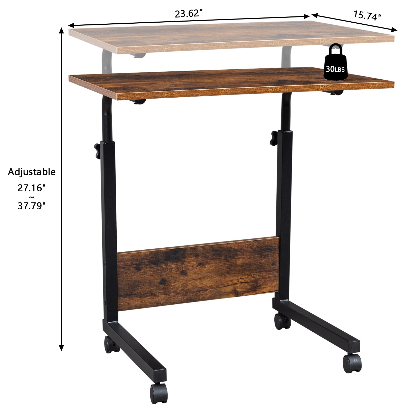 HAOYYE Rolling And Height-Adjustable P2 15MM Chipboard And Steel Side Table, Sturdy And Durable Design, Multifunctional Home Organizer With Baffle, Modern Space-Saving Storage Solution For Living Room And Office, Practical And Stylish Furniture Accessory