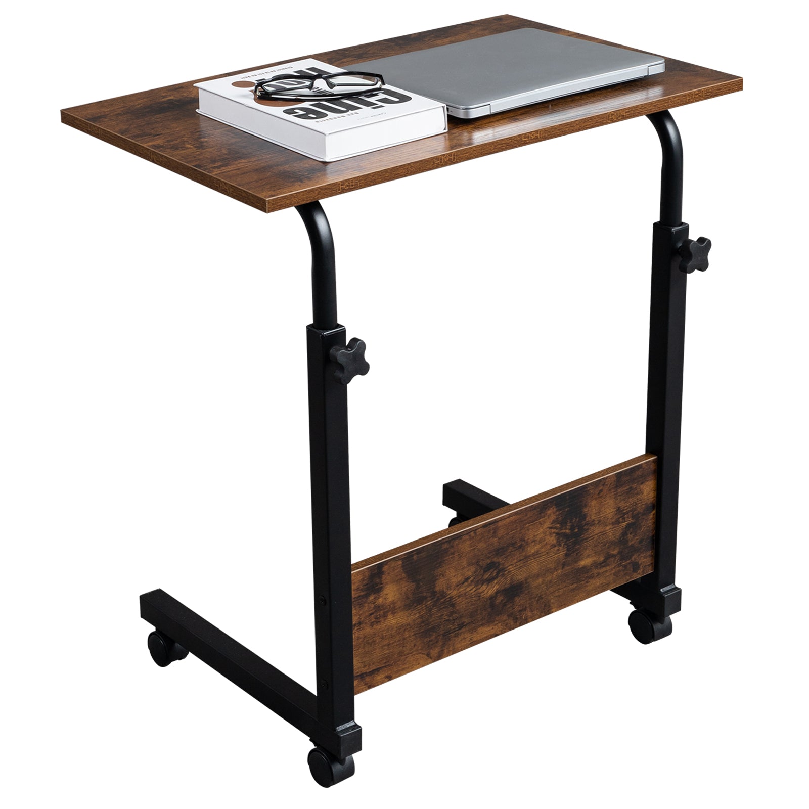 HAOYYE Rolling And Height-Adjustable P2 15MM Chipboard And Steel Side Table, Sturdy And Durable Design, Multifunctional Home Organizer With Baffle, Modern Space-Saving Storage Solution For Living Room And Office, Practical And Stylish Furniture Accessory