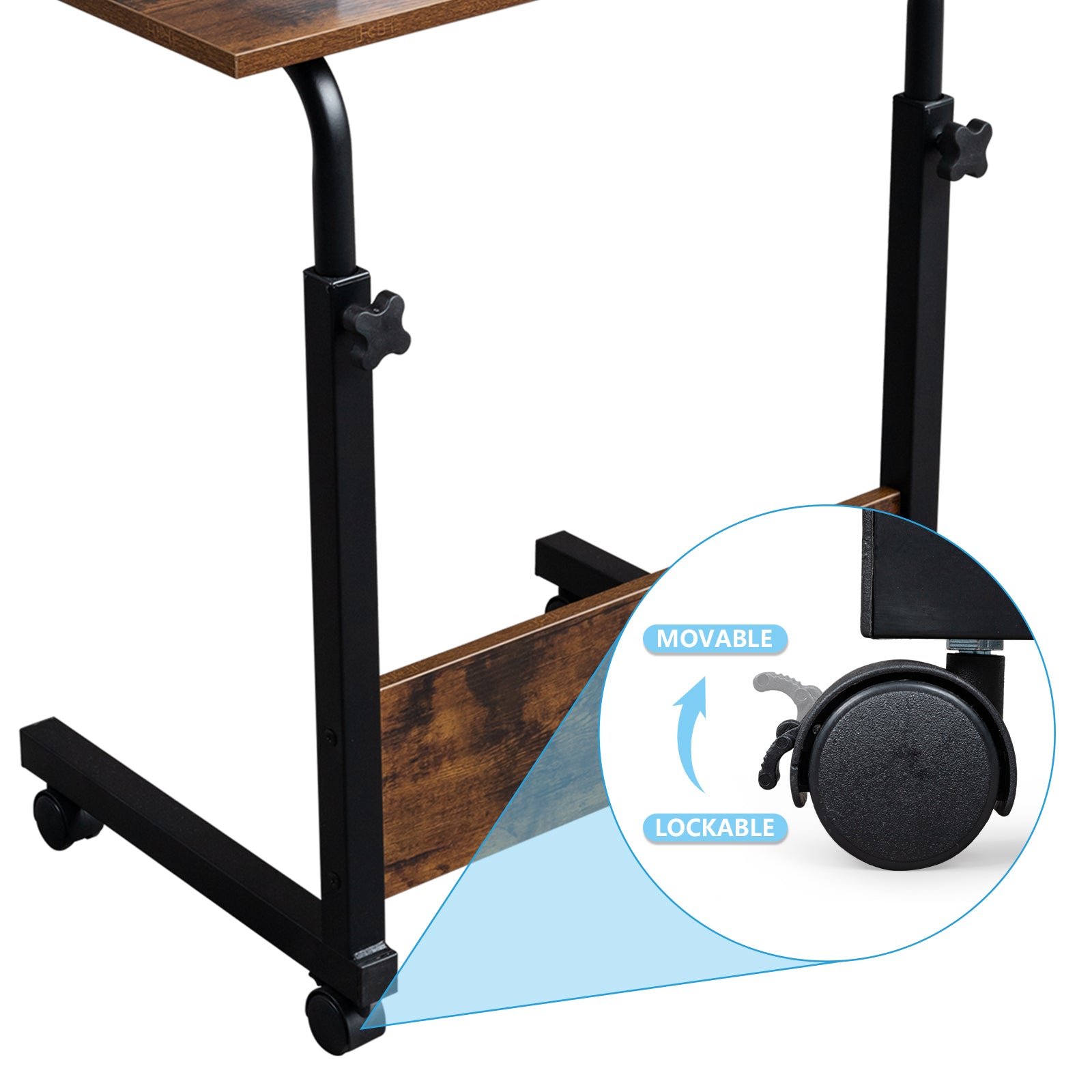 HAOYYE Rolling And Height-Adjustable P2 15MM Chipboard And Steel Side Table, Sturdy And Durable Design, Multifunctional Home Organizer With Baffle, Modern Space-Saving Storage Solution For Living Room And Office, Practical And Stylish Furniture Accessory