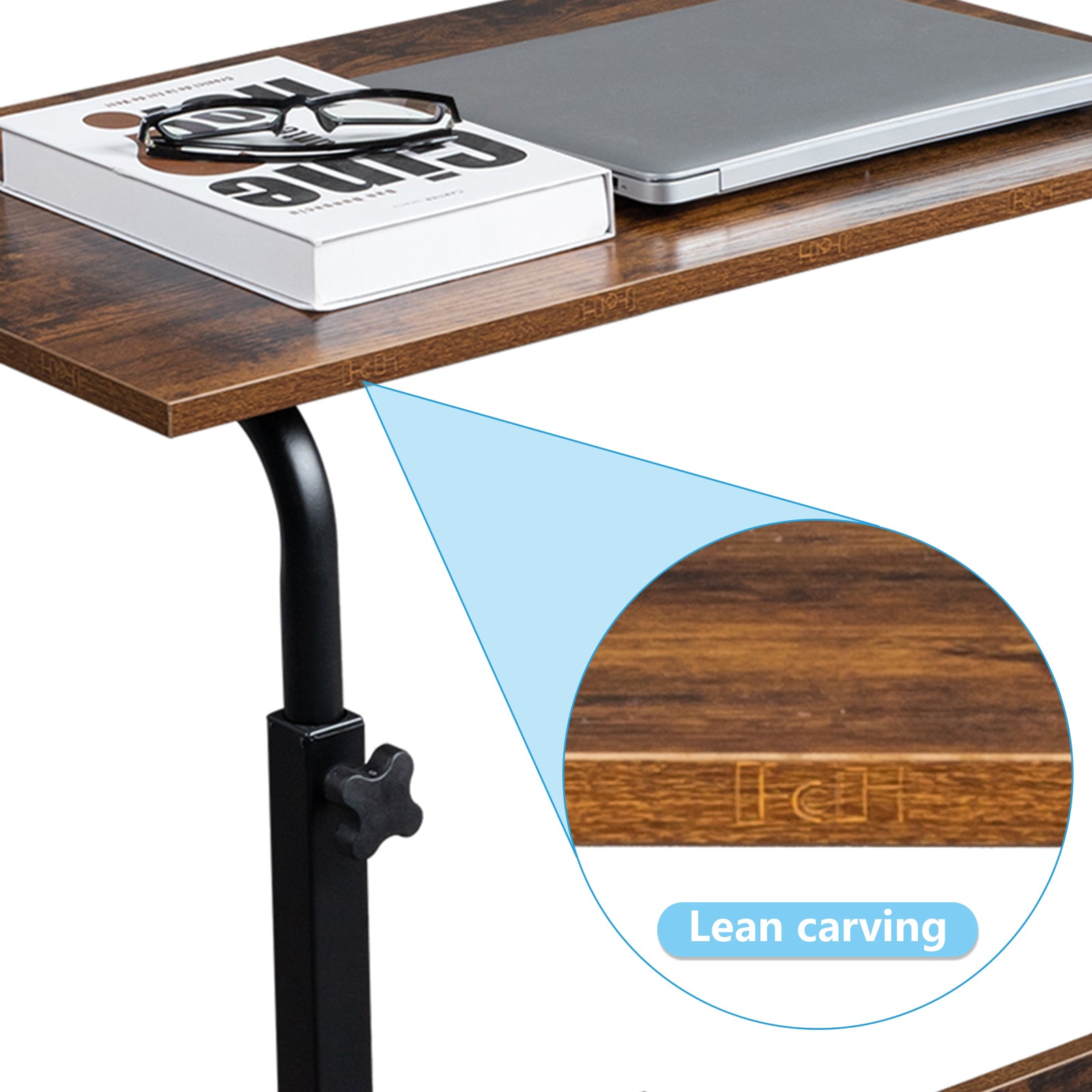 HAOYYE Rolling And Height-Adjustable P2 15MM Chipboard And Steel Side Table, Sturdy And Durable Design, Multifunctional Home Organizer With Baffle, Modern Space-Saving Storage Solution For Living Room And Office, Practical And Stylish Furniture Accessory