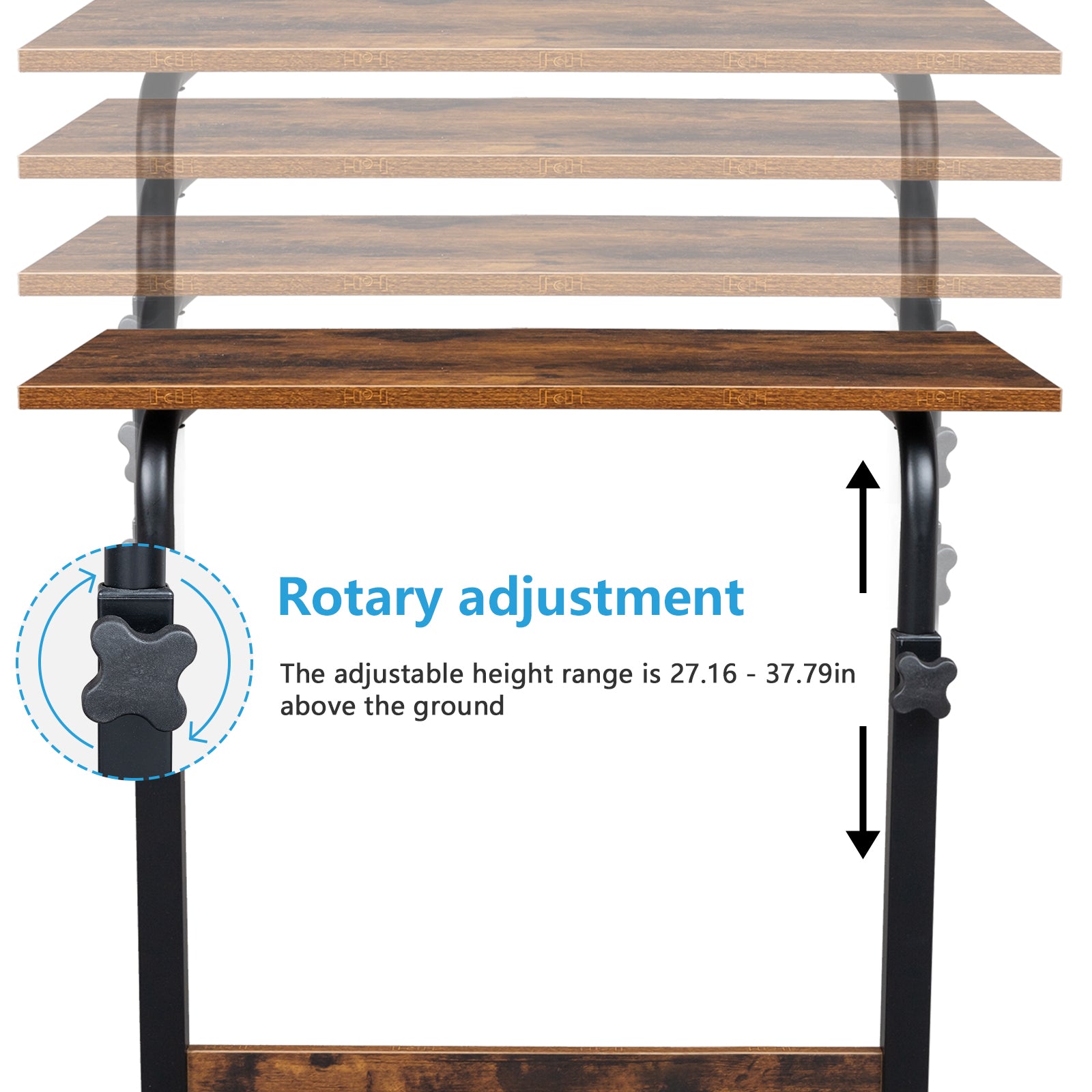 HAOYYE Rolling And Height-Adjustable P2 15MM Chipboard And Steel Side Table, Sturdy And Durable Design, Multifunctional Home Organizer With Baffle, Modern Space-Saving Storage Solution For Living Room And Office, Practical And Stylish Furniture Accessory