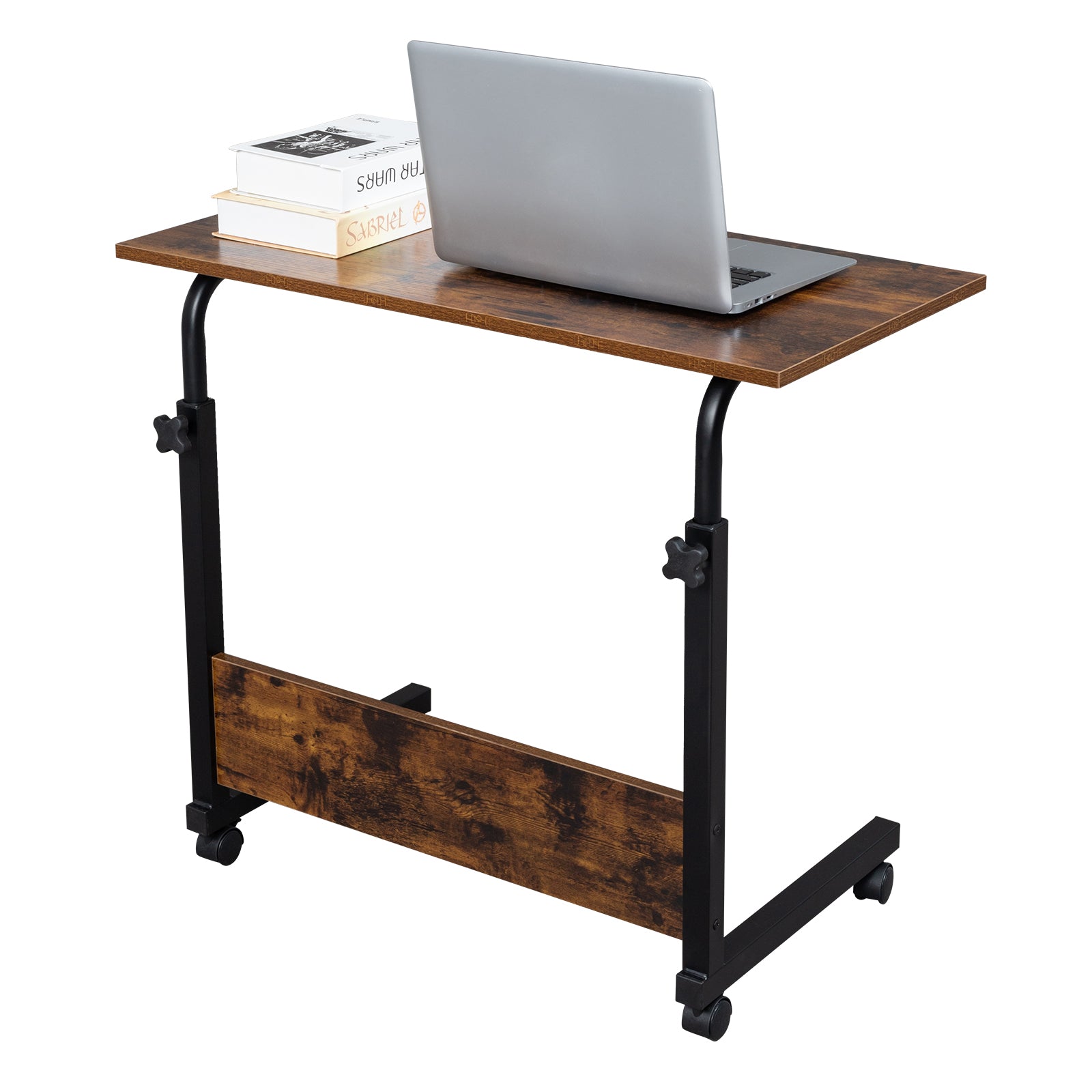 HAOYYE Rolling & Height adjustable P2 15MM Chipboard & Steel Side Table with Baffle Sturdy Design Durable Multifunctional Modern Home Organizer Storage Solution Practical Stylish