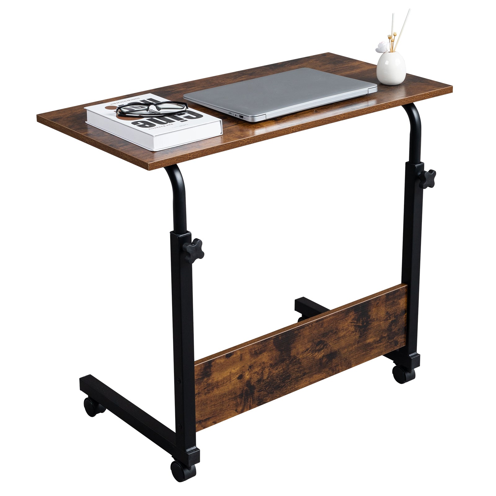 HAOYYE Rolling & Height adjustable P2 15MM Chipboard & Steel Side Table with Baffle Sturdy Design Durable Multifunctional Modern Home Organizer Storage Solution Practical Stylish