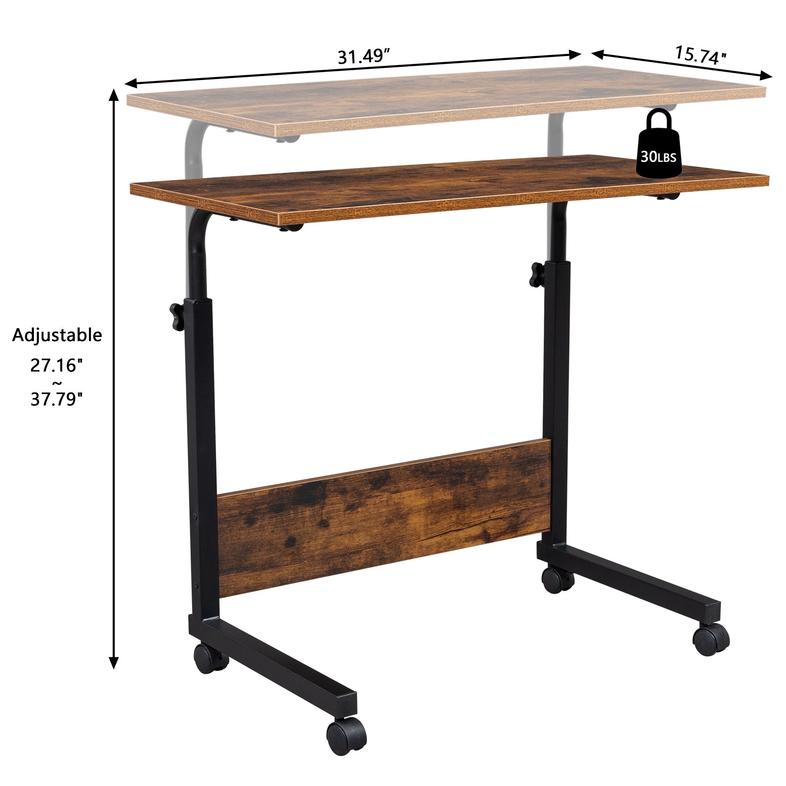 HAOYYE Rolling & Height adjustable P2 15MM Chipboard & Steel Side Table with Baffle Sturdy Design Durable Multifunctional Modern Home Organizer Storage Solution Practical Stylish