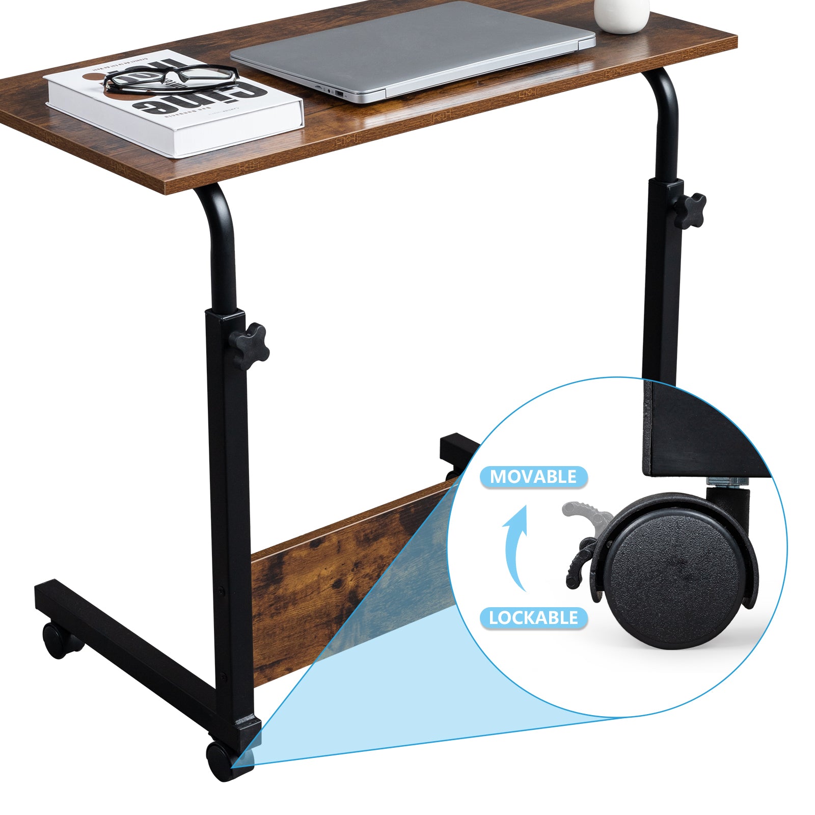 HAOYYE Rolling & Height adjustable P2 15MM Chipboard & Steel Side Table with Baffle Sturdy Design Durable Multifunctional Modern Home Organizer Storage Solution Practical Stylish
