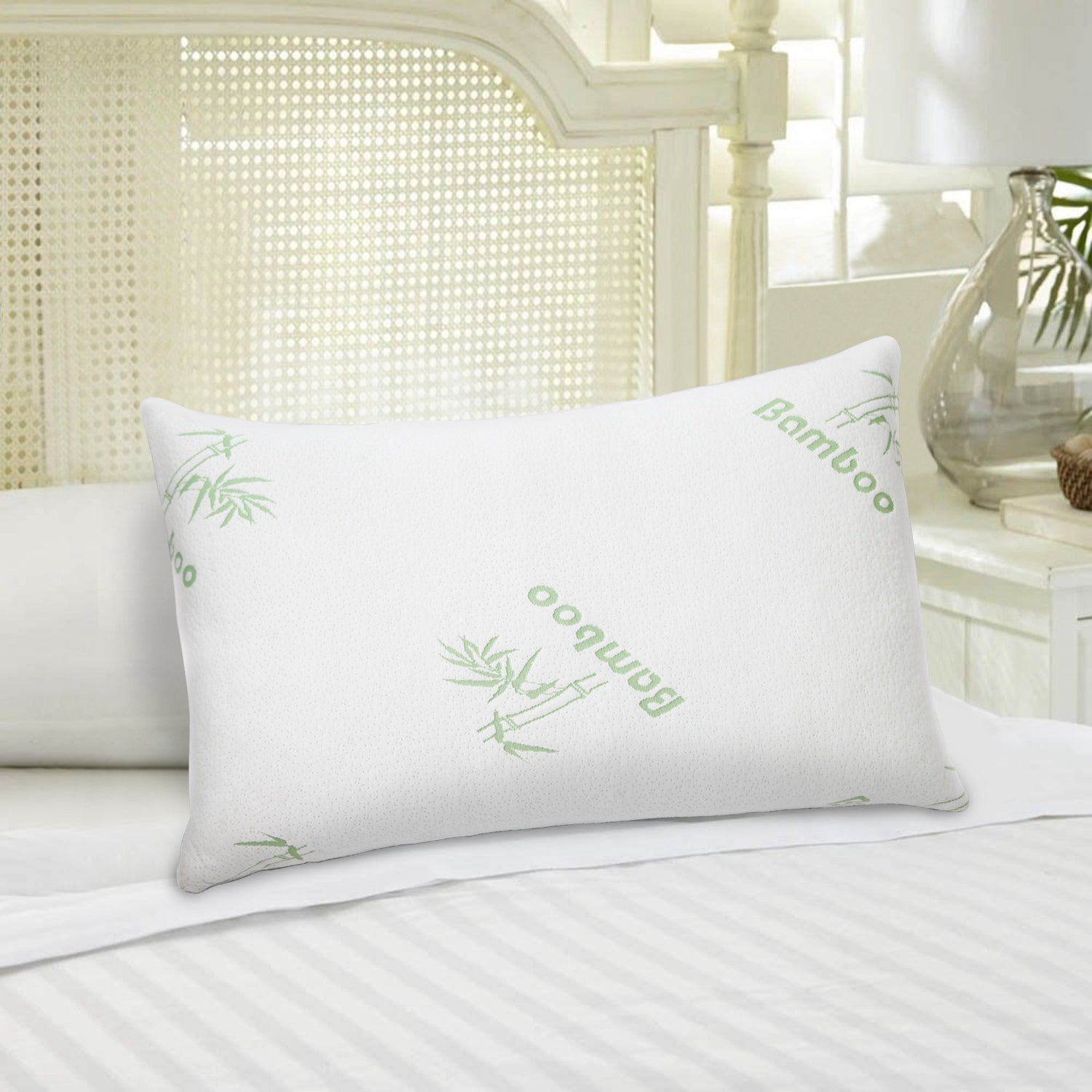 HAOYYE 2-Pack Bamboo Memory Foam Pillows, Hypoallergenic Bed Pillows for Head and Neck Support, Shredded Pillow with Washable Cover, Queen Size, Soft and Comfortable for Restful Sleep, Luxury Home Bedding Accessory
