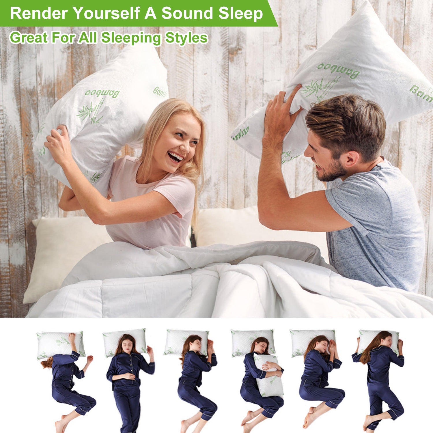 HAOYYE 2-Pack Bamboo Memory Foam Pillows, Hypoallergenic Bed Pillows for Head and Neck Support, Shredded Pillow with Washable Cover, Queen Size, Soft and Comfortable for Restful Sleep, Luxury Home Bedding Accessory