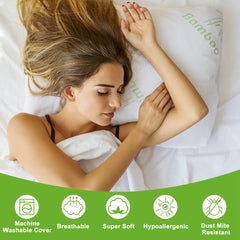 HAOYYE Set of 2 Bamboo Memory Foam Pillows, Hypoallergenic Bed Pillows for Head and Neck Support, Shredded Pillow Design with Washable Cover, Soft and Cozy for Luxurious Bedroom Comfort