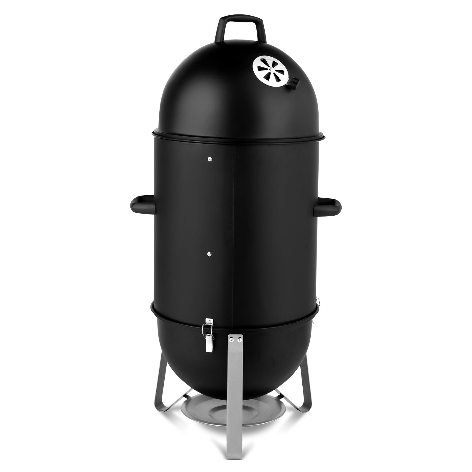 HAOYYE Vertical Steel Charcoal Smoker with Thermometer, 3-Layer Heavy Duty BBQ Grill Smoker Cooker for Outdoor Cooking, Black Barrel BBQ Grill with Adjustable Vents and Large Capacity