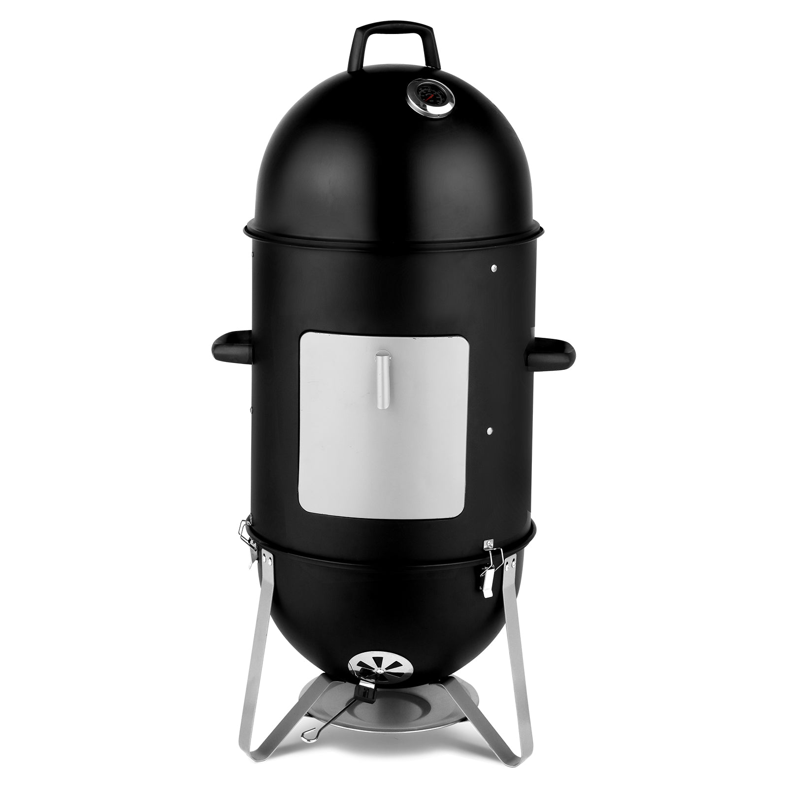 HAOYYE Vertical Steel Charcoal Smoker with Thermometer, 3-Layer Heavy Duty BBQ Grill Smoker Cooker for Outdoor Cooking, Black Barrel BBQ Grill with Adjustable Vents and Large Capacity
