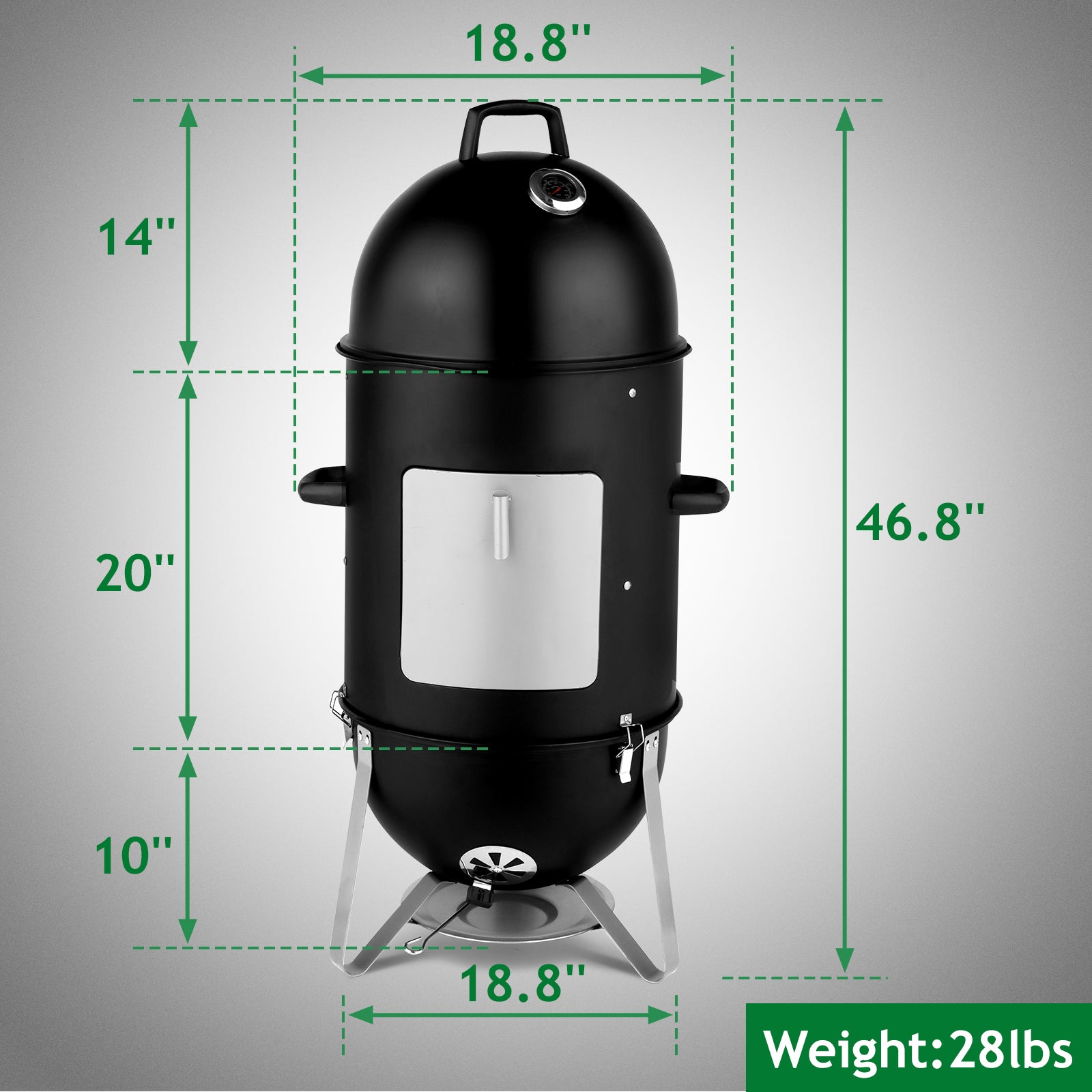 HAOYYE Vertical Steel Charcoal Smoker with Thermometer, 3-Layer Heavy Duty BBQ Grill Smoker Cooker for Outdoor Cooking, Black Barrel BBQ Grill with Adjustable Vents and Large Capacity