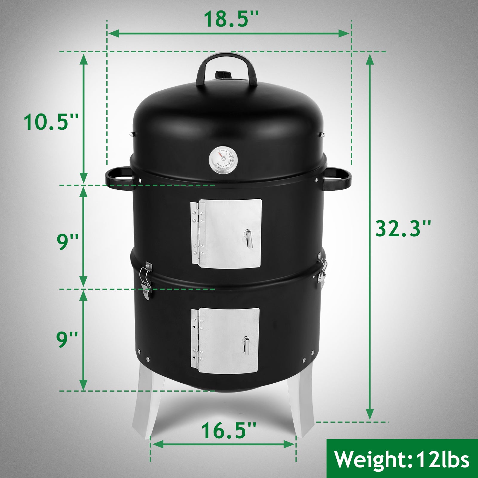 HAOYYE Black Vertical Charcoal Smoker Grill with Double Layer Design, Thermometer, Adjustable Air Vents and Lid, Ideal for Outdoor Backyard Patio Camping BBQ Cooking, Heavy Duty and Easy to Clean