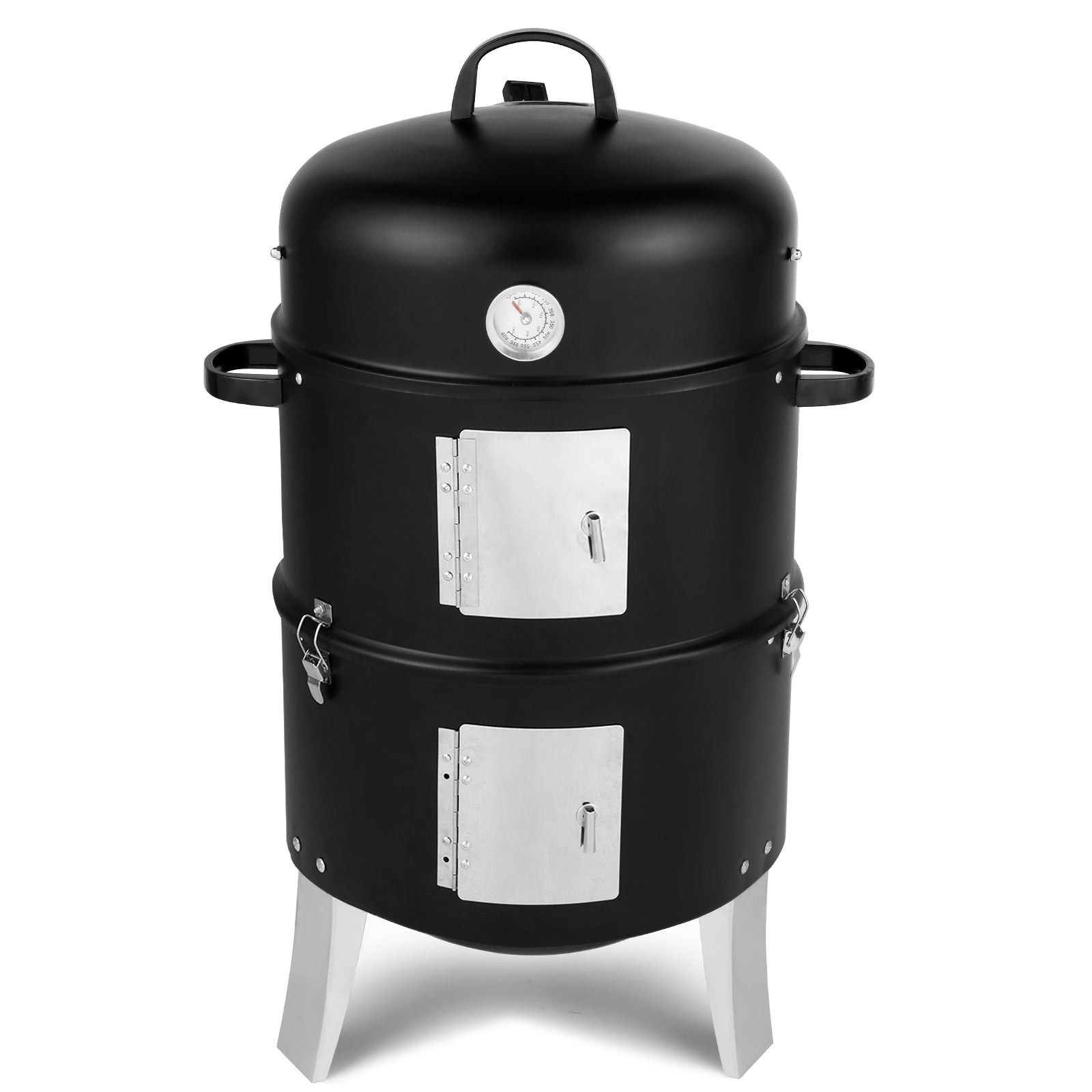 HAOYYE Black Vertical Charcoal Smoker Grill with Double Layer Design, Thermometer, Adjustable Air Vents and Lid, Ideal for Outdoor Backyard Patio Camping BBQ Cooking, Heavy Duty and Easy to Clean
