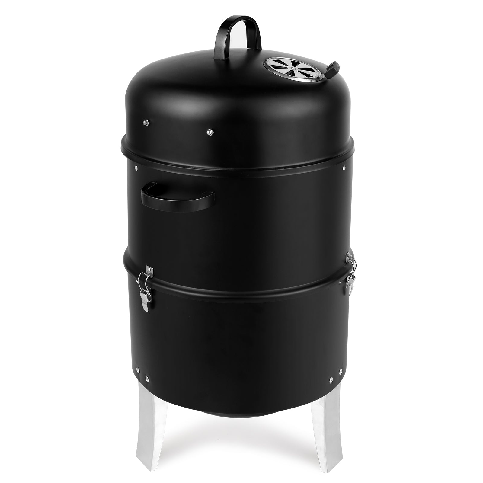 HAOYYE Black Vertical Charcoal Smoker Grill with Double Layer Design, Thermometer, Adjustable Air Vents and Lid, Ideal for Outdoor Backyard Patio Camping BBQ Cooking, Heavy Duty and Easy to Clean
