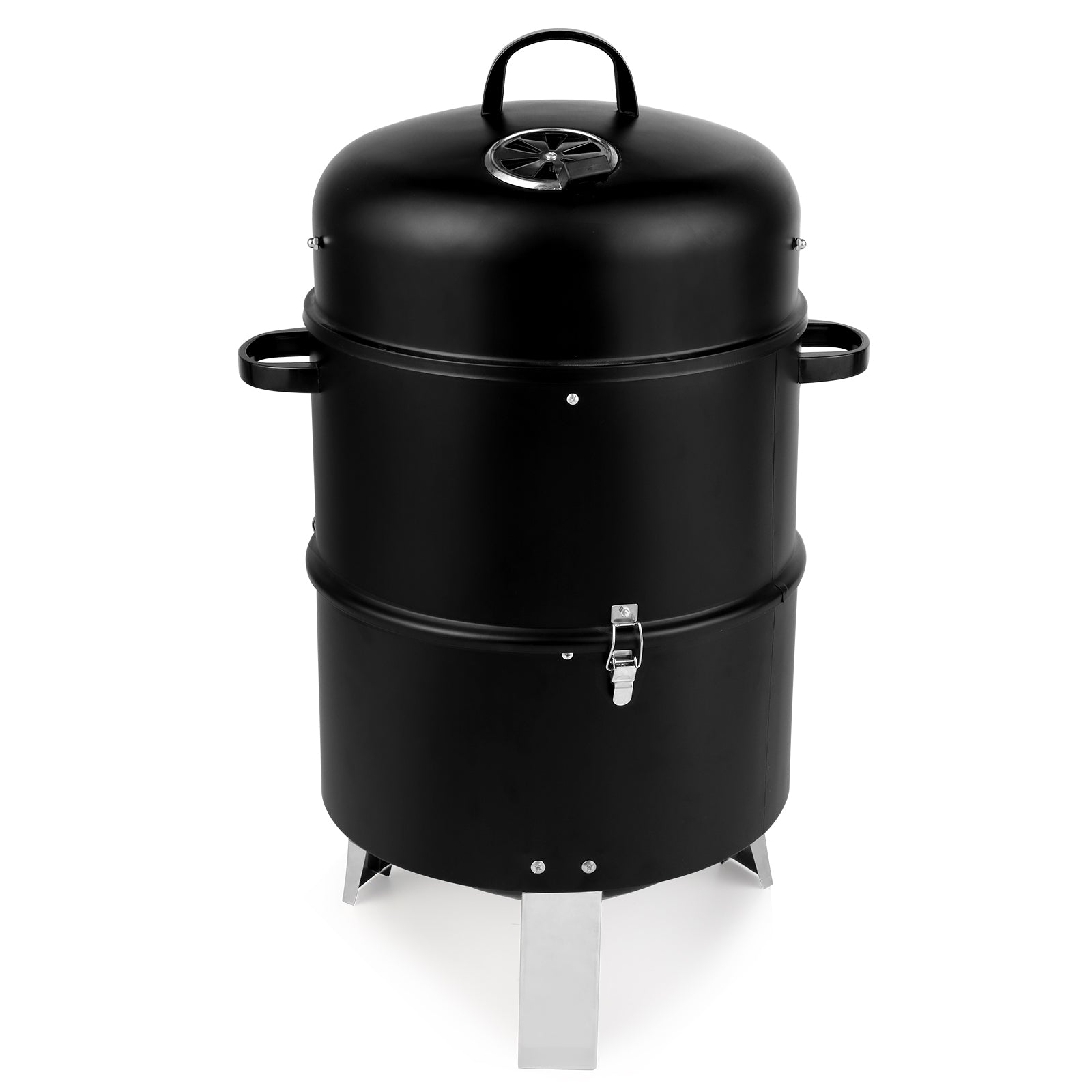 HAOYYE Black Vertical Charcoal Smoker Grill with Double Layer Design, Thermometer, Adjustable Air Vents and Lid, Ideal for Outdoor Backyard Patio Camping BBQ Cooking, Heavy Duty and Easy to Clean